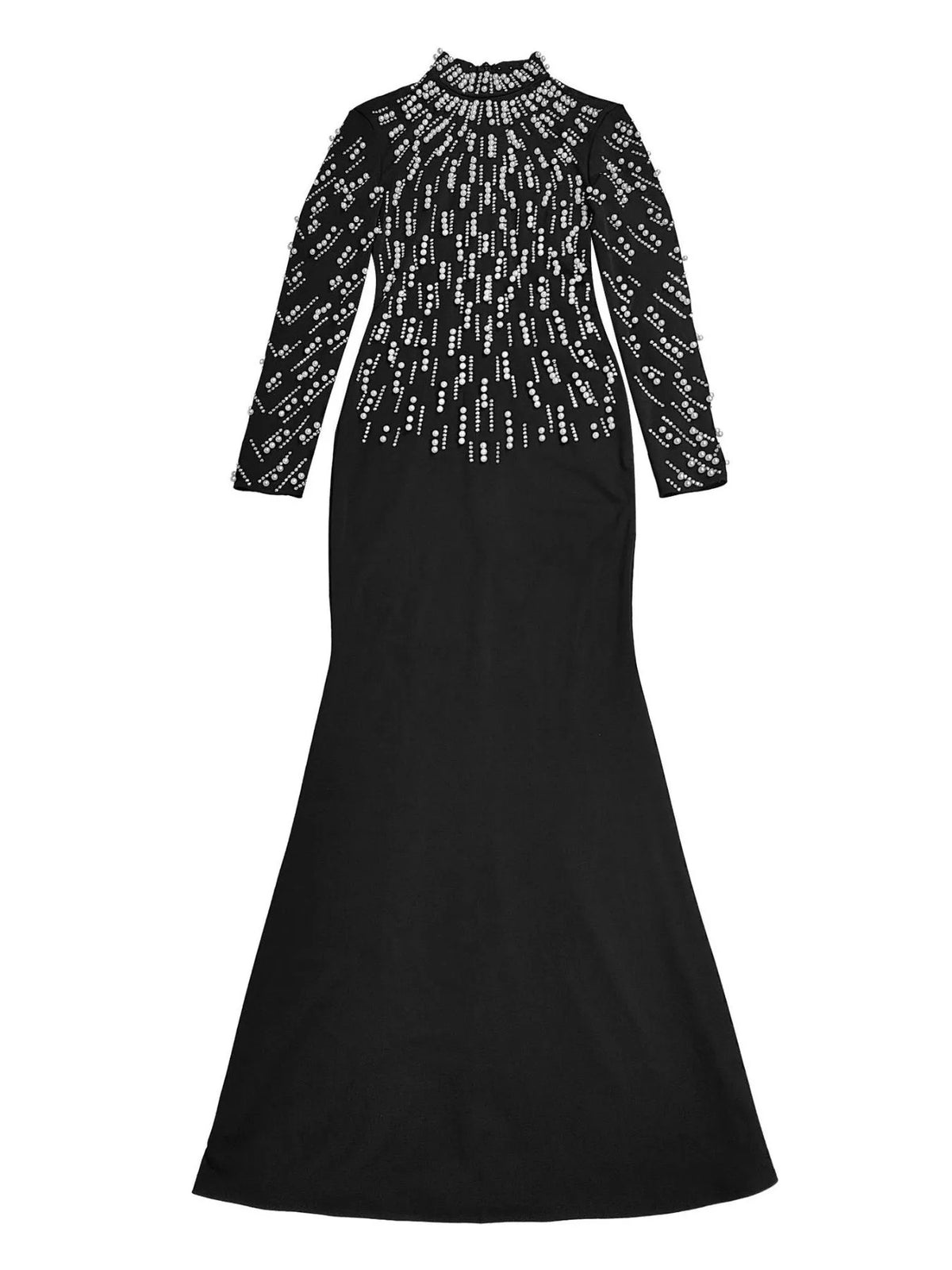 Embellished Mock Neck Maxi Dress in Black, view 7