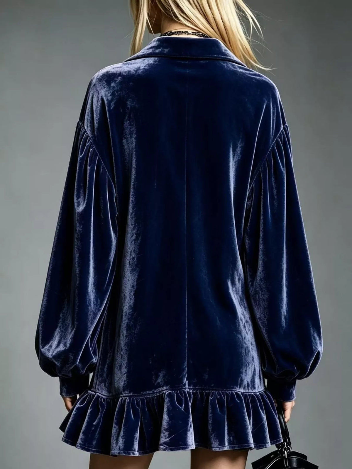 Full Size Velvet Long-Sleeve Ruffle Hem Mini Dress Plus Size