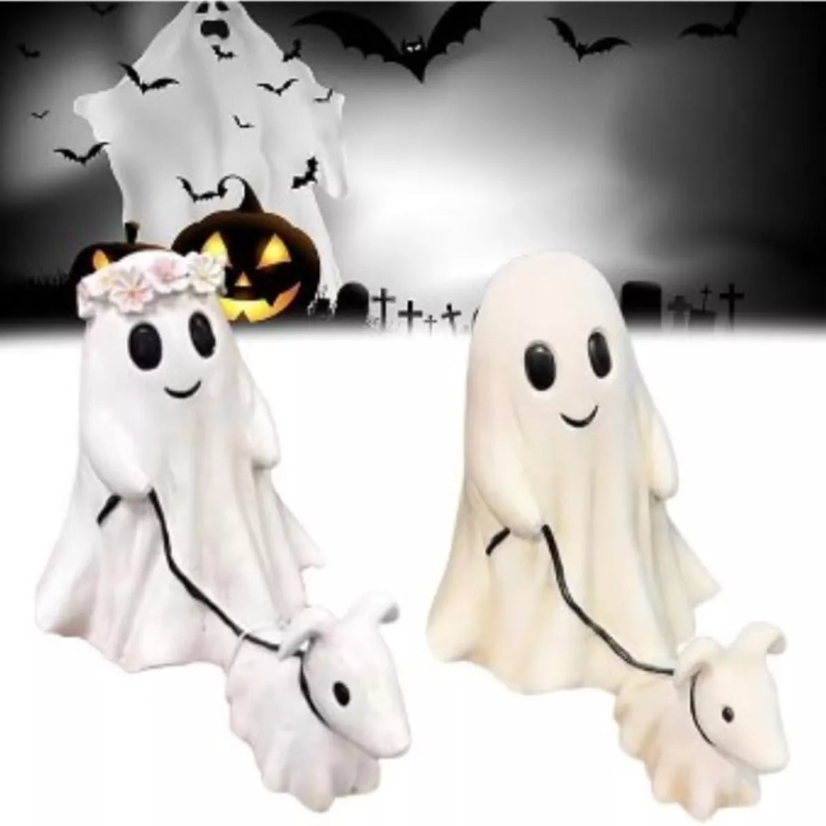 Halloween Ghost Walking Dog Decorative Ornament 2 Piece Set - Lilixa.store