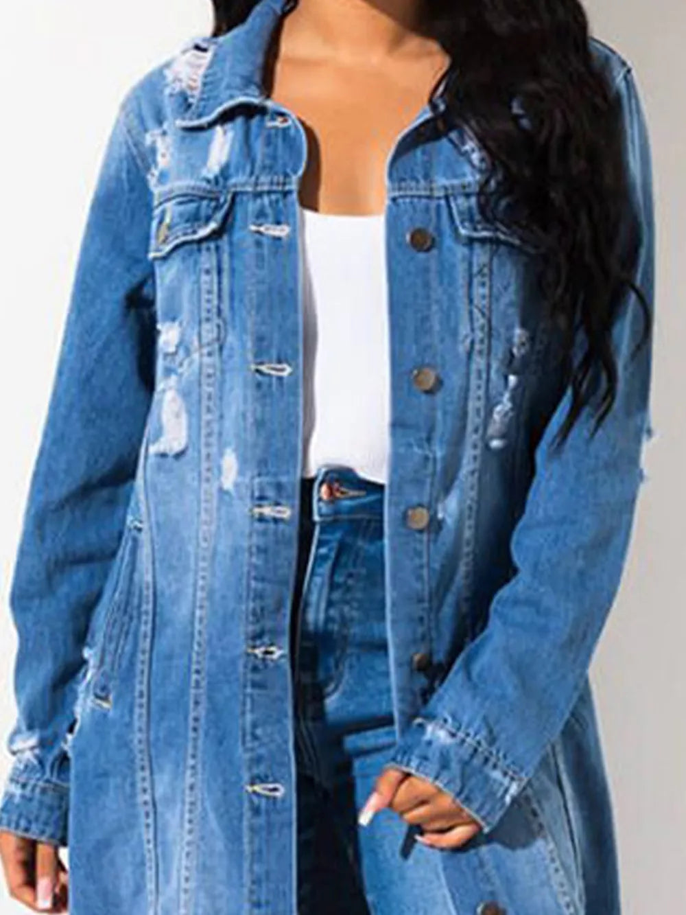 Long Sleeve Raw Hem Denim Jacket - Lilixa.store