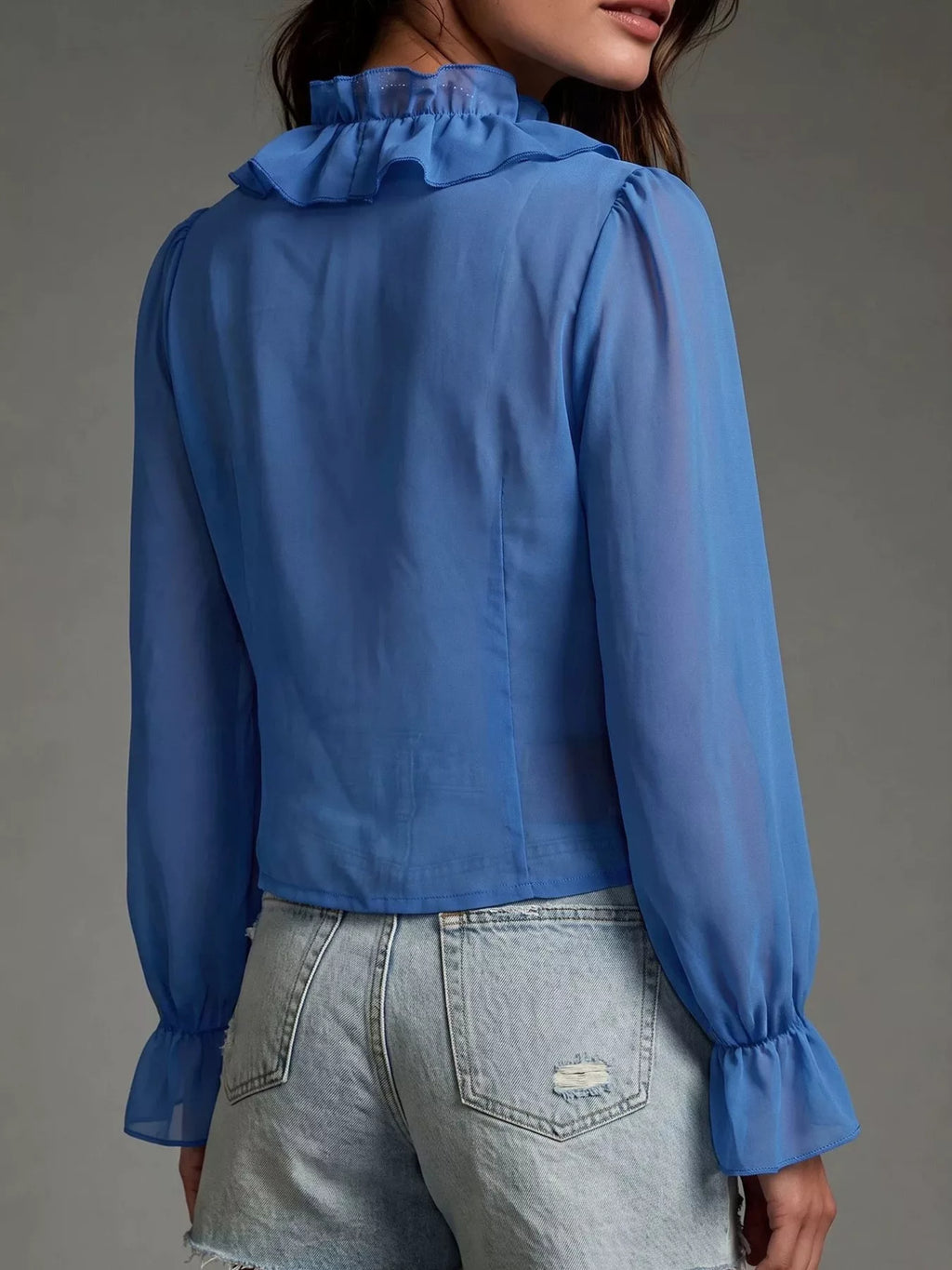 V-Neck Ruffled Chiffon Blouse - Lilixa.store