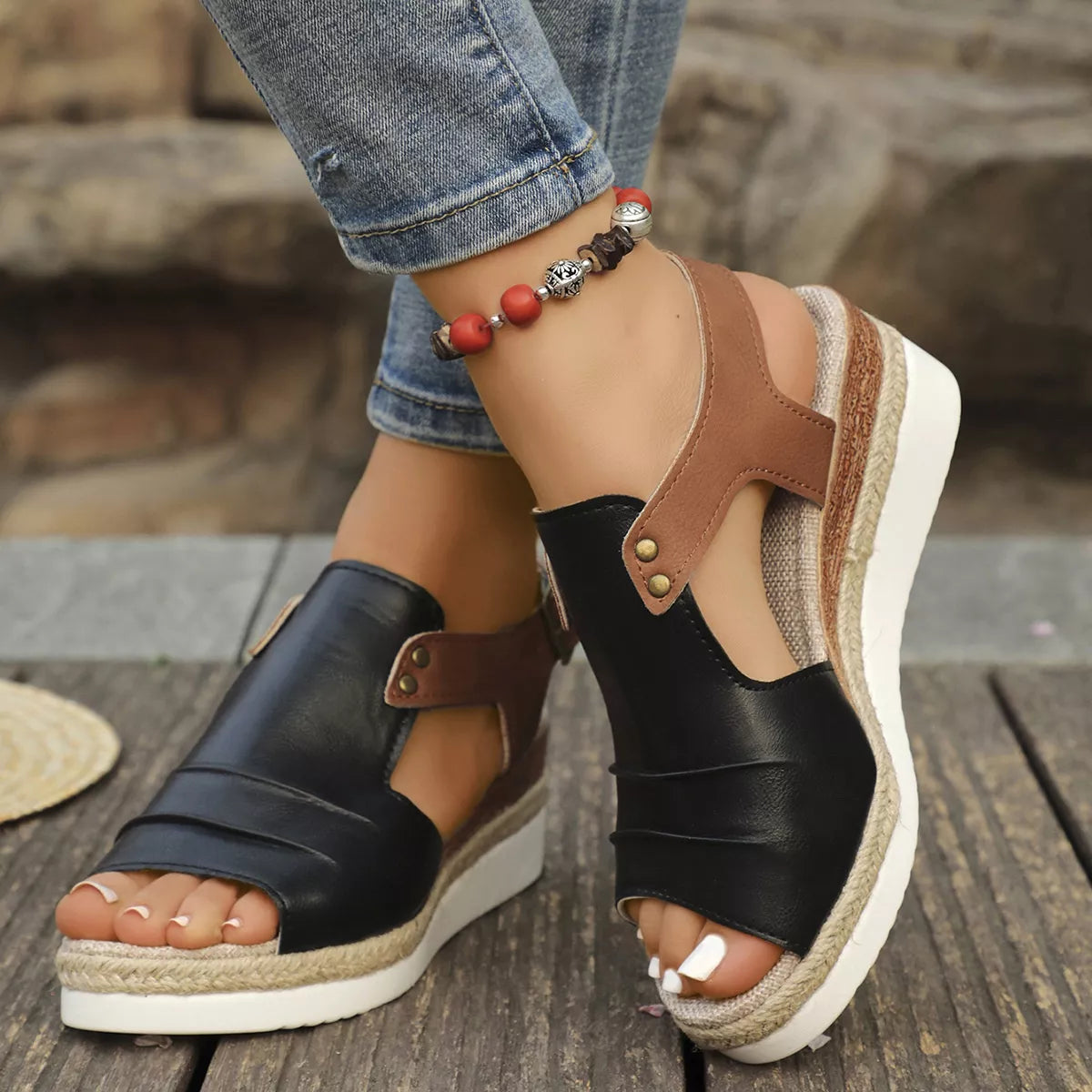 Peep Toe Wedge Sandals, view 3