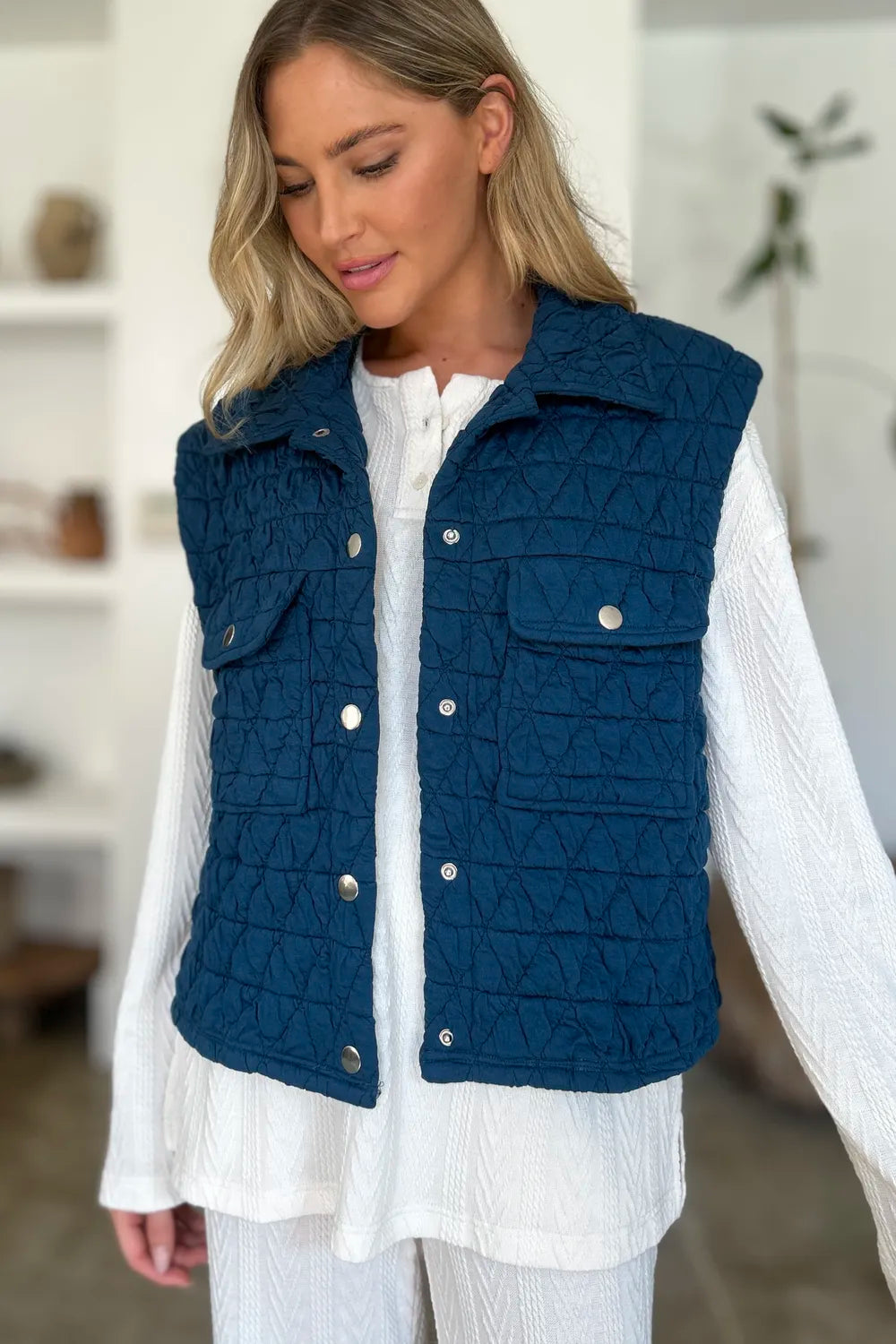 Double Take Full Size Pocketed Texture Snap Down Vest Coat, view 3