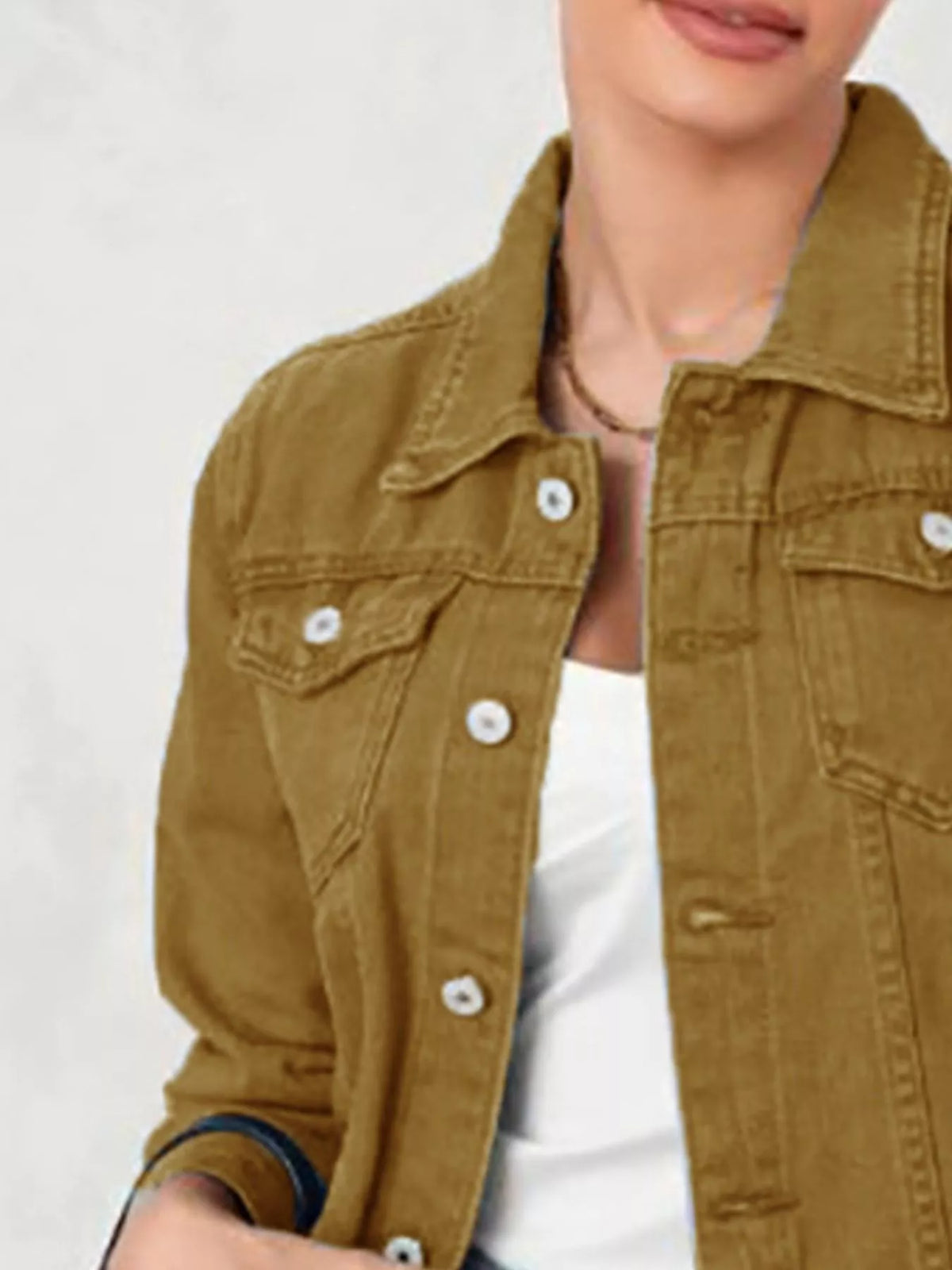 Button Up Long Sleeve Denim Jacket, view 5