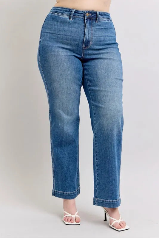 Judy Blue Full Size High Waist Contrast Thread Straight Plus Size - Lilixa.store