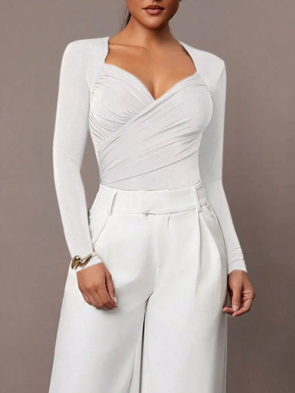 Ruched Surplice Long Sleeve Bodysuit - Lilixa.store