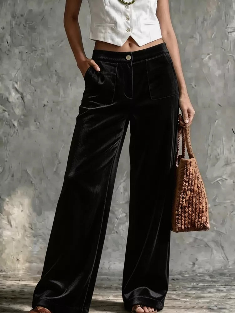Full Size Velvet Wide-Leg Pants Plus Size