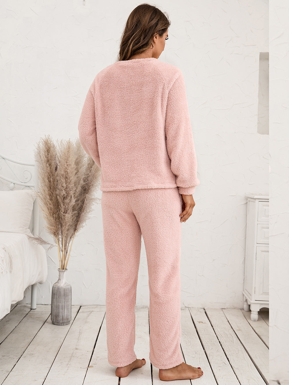 Ivy Lane Teddy Long Sleeve Top and Pants Lounge Set - Lilixa.store