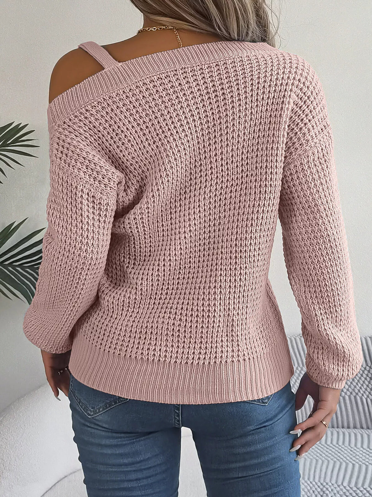 Asymmetrical Neck Long Sleeve Sweater - Lilixa.store