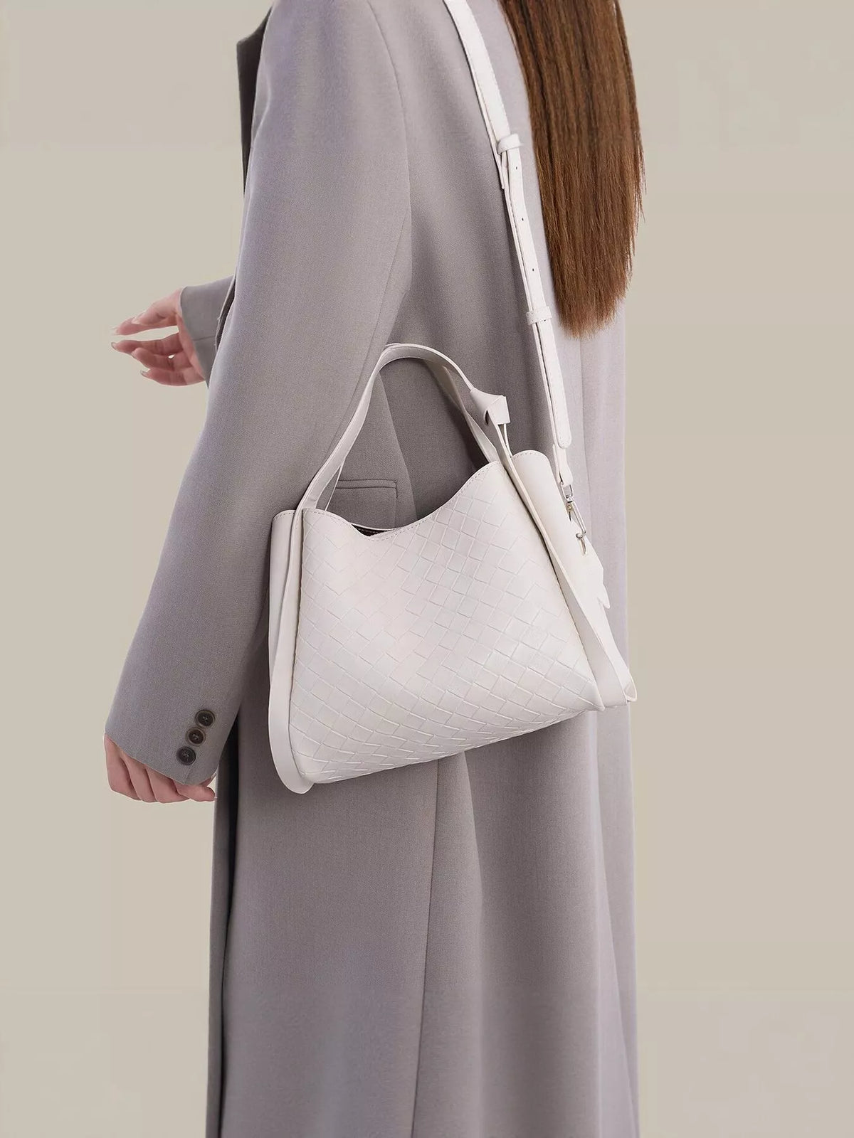 Textured Crossbody Bag with Versatile Top Handle in White