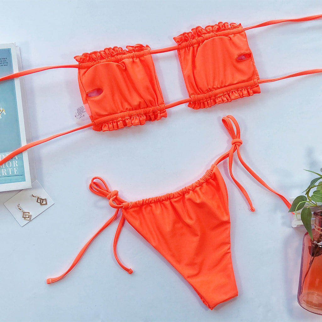 Frill Trim Ruched Bikini Set - Lilixa.store
