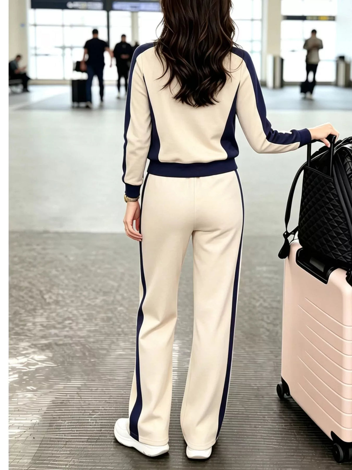 Contrast Side Stripes Top and Pants Set