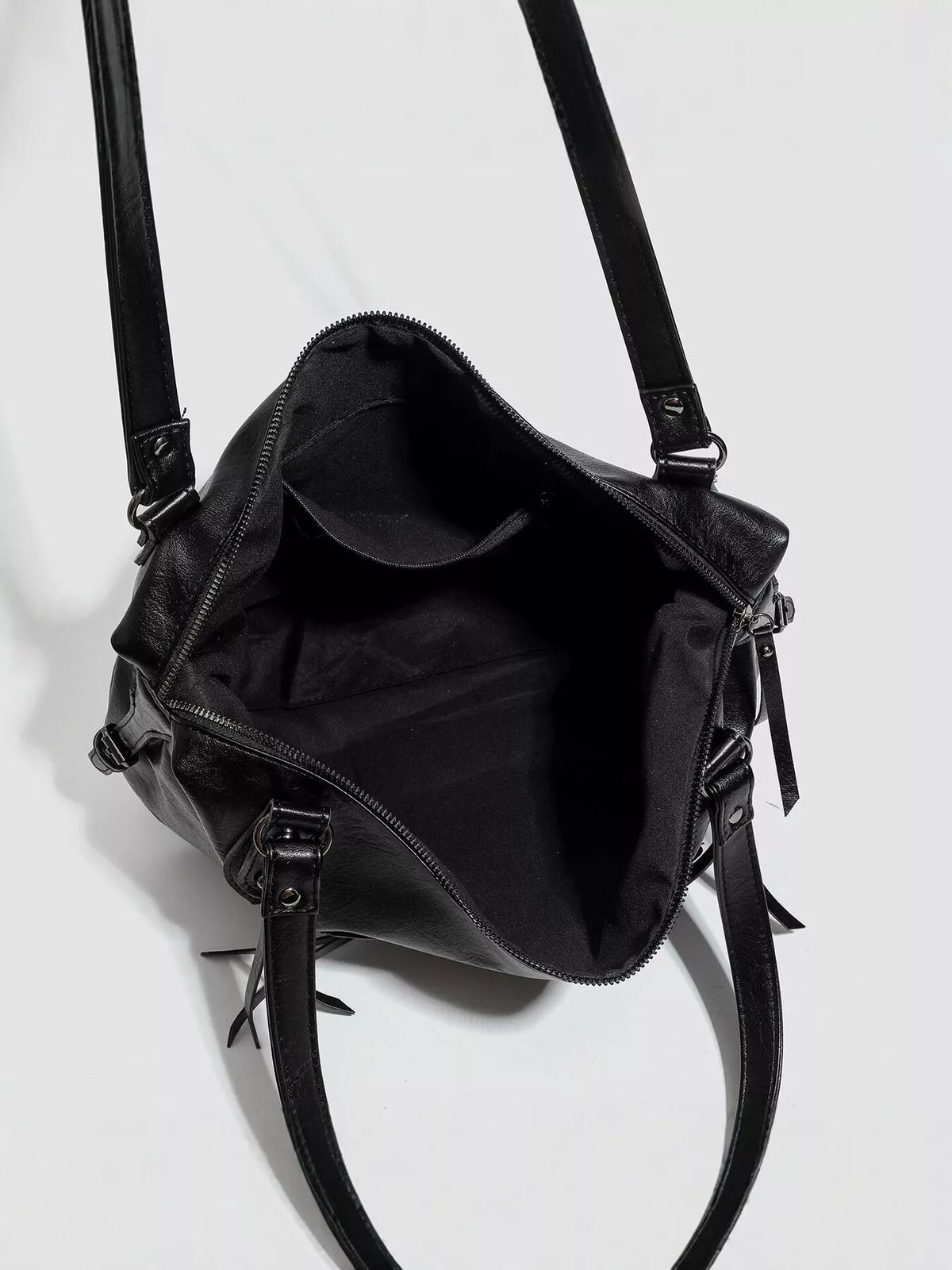 Multi-Pocket Zippered Shoulder Bag in Black, view 9