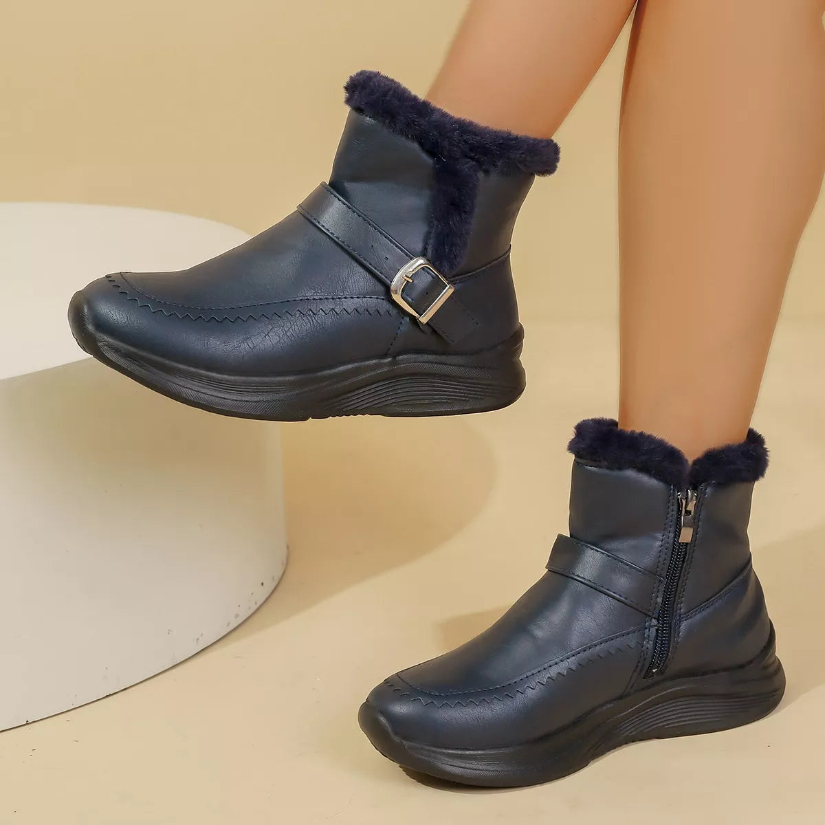 Faux Fur Lined Winter Ankle Boots - Lilixa.store