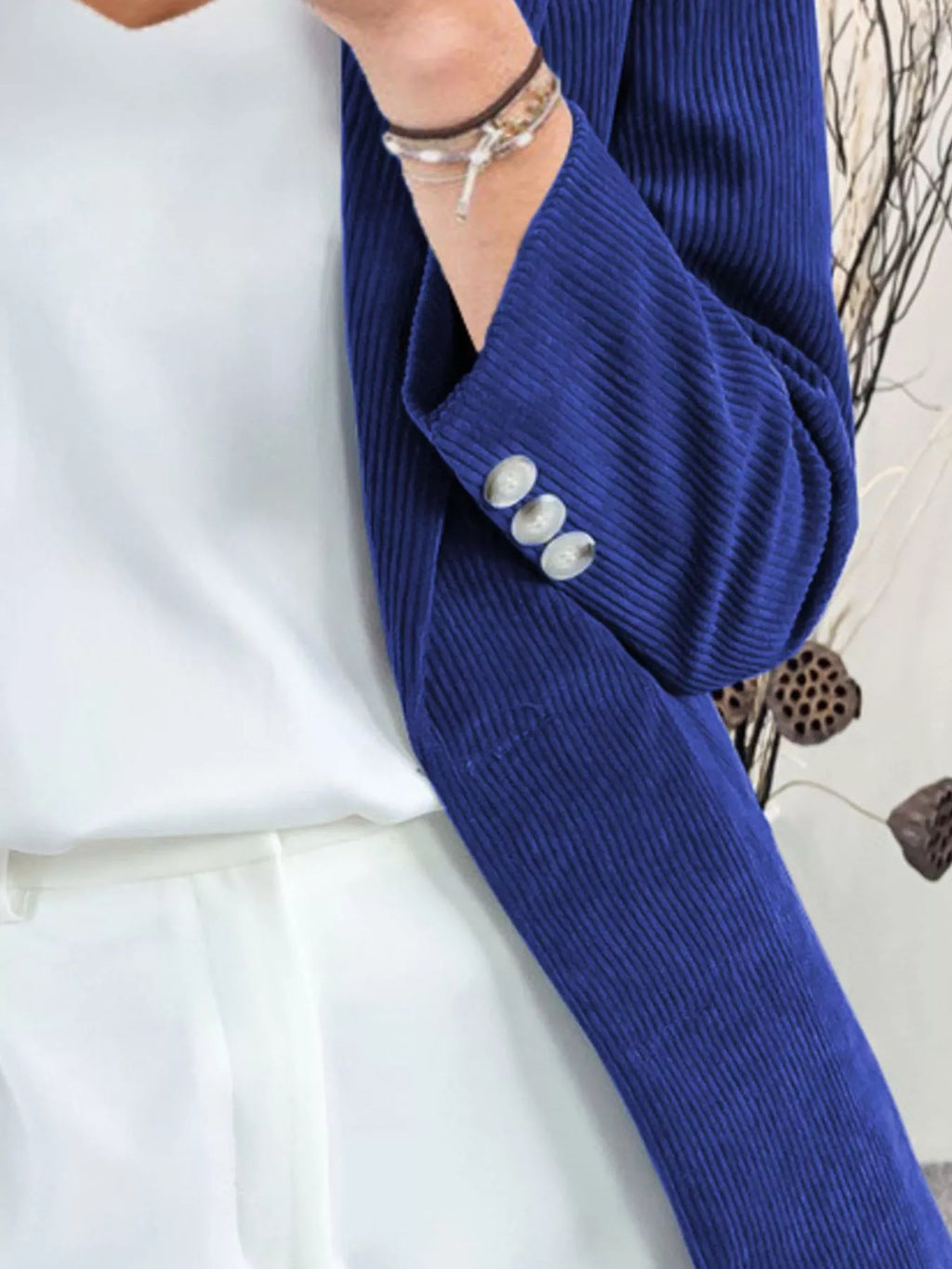 Corduroy Lapel Collar Casual Blazer - Lilixa.store