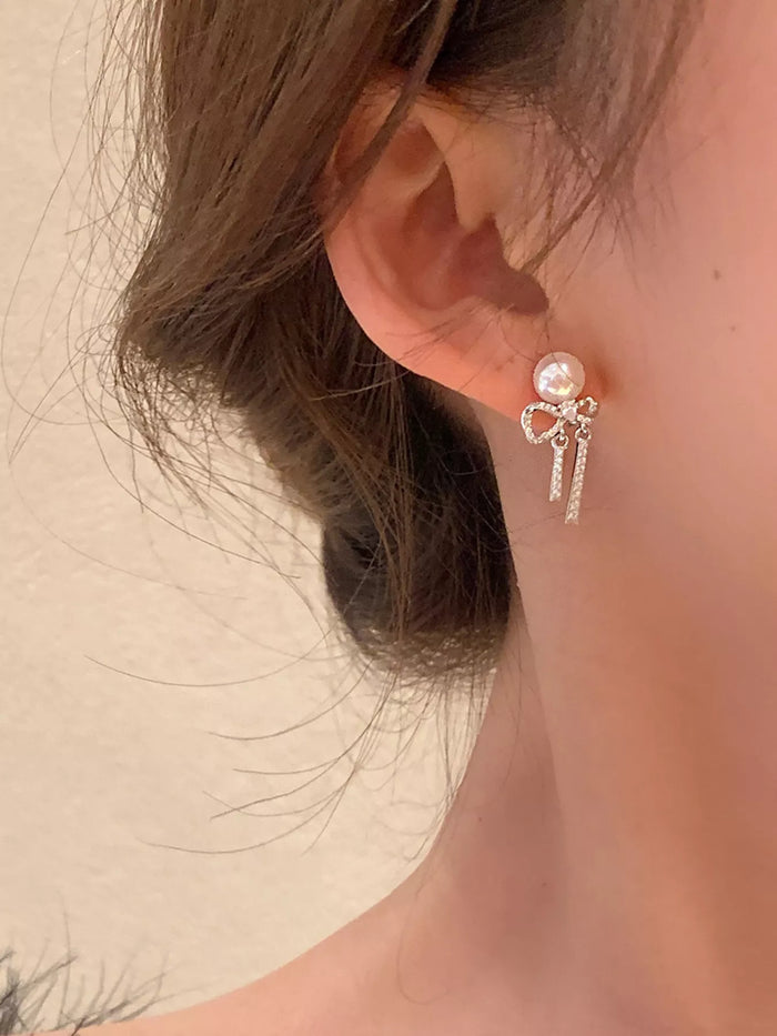Pearl Bowknot Drop Earrings - Lilixa.store