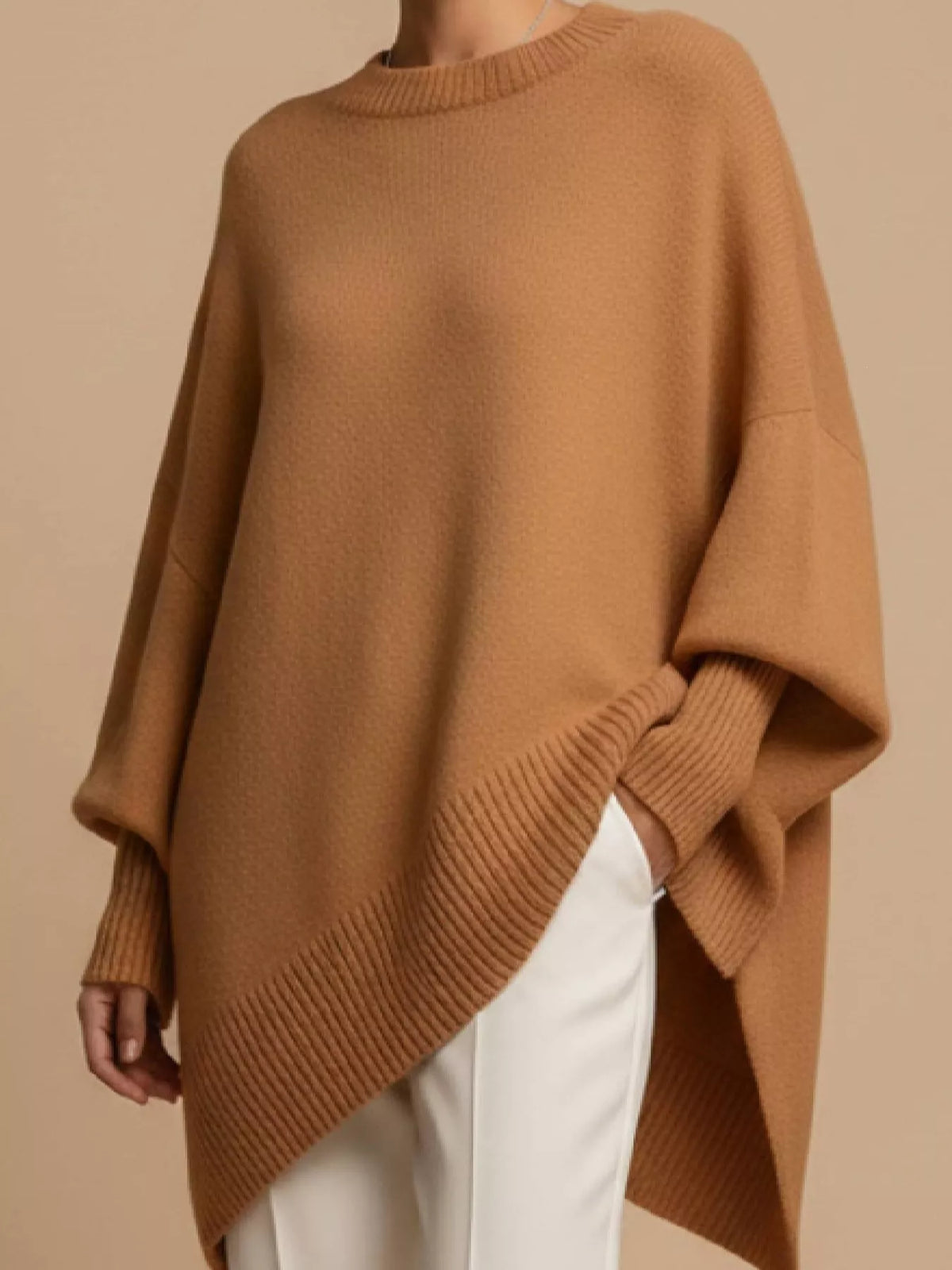 Oversized Batwing Sleeve Sweater in Brown