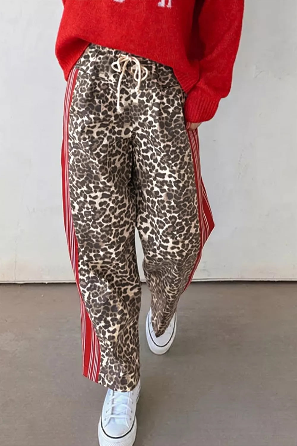 Leopard Patchwork Elastic Waist Jeans - Lilixa.store
