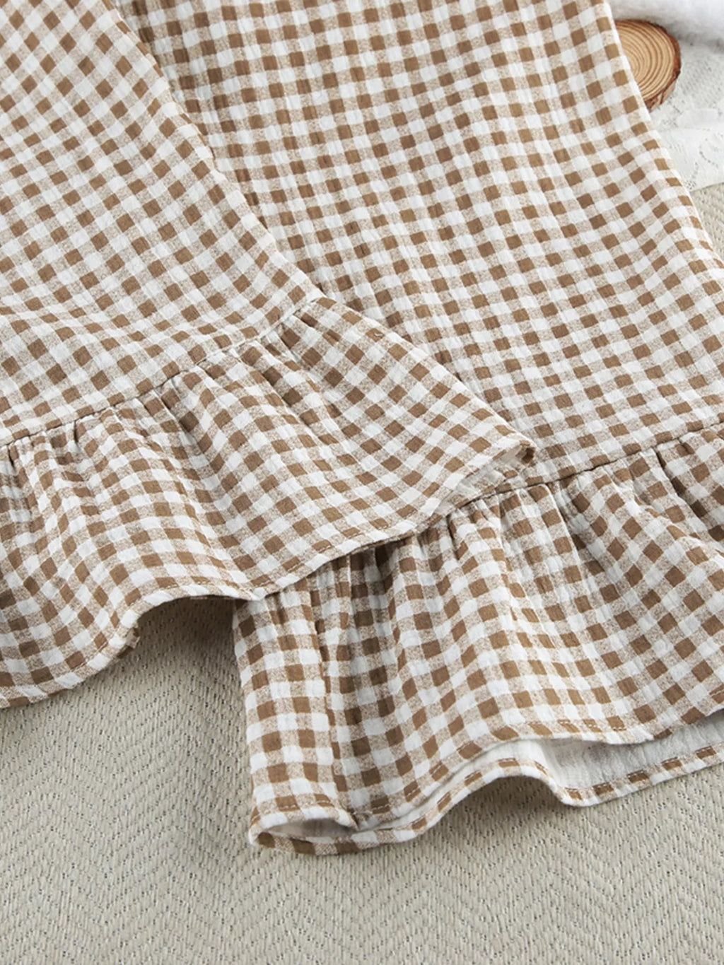 Gingham Ruffle-Trim Top and Pants Lounge Set - Lilixa.store