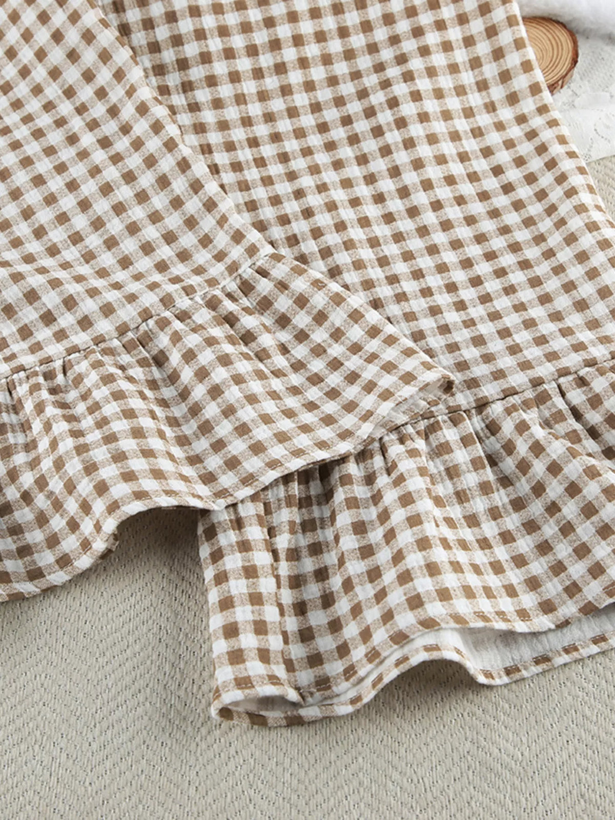 Gingham Ruffle-Trim Top and Pants Lounge Set - Lilixa.store