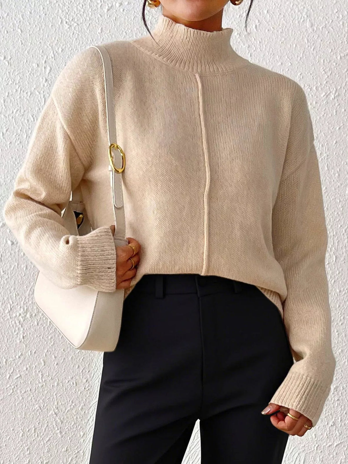 Center Seam Detail Turtleneck Sweater - Lilixa.store