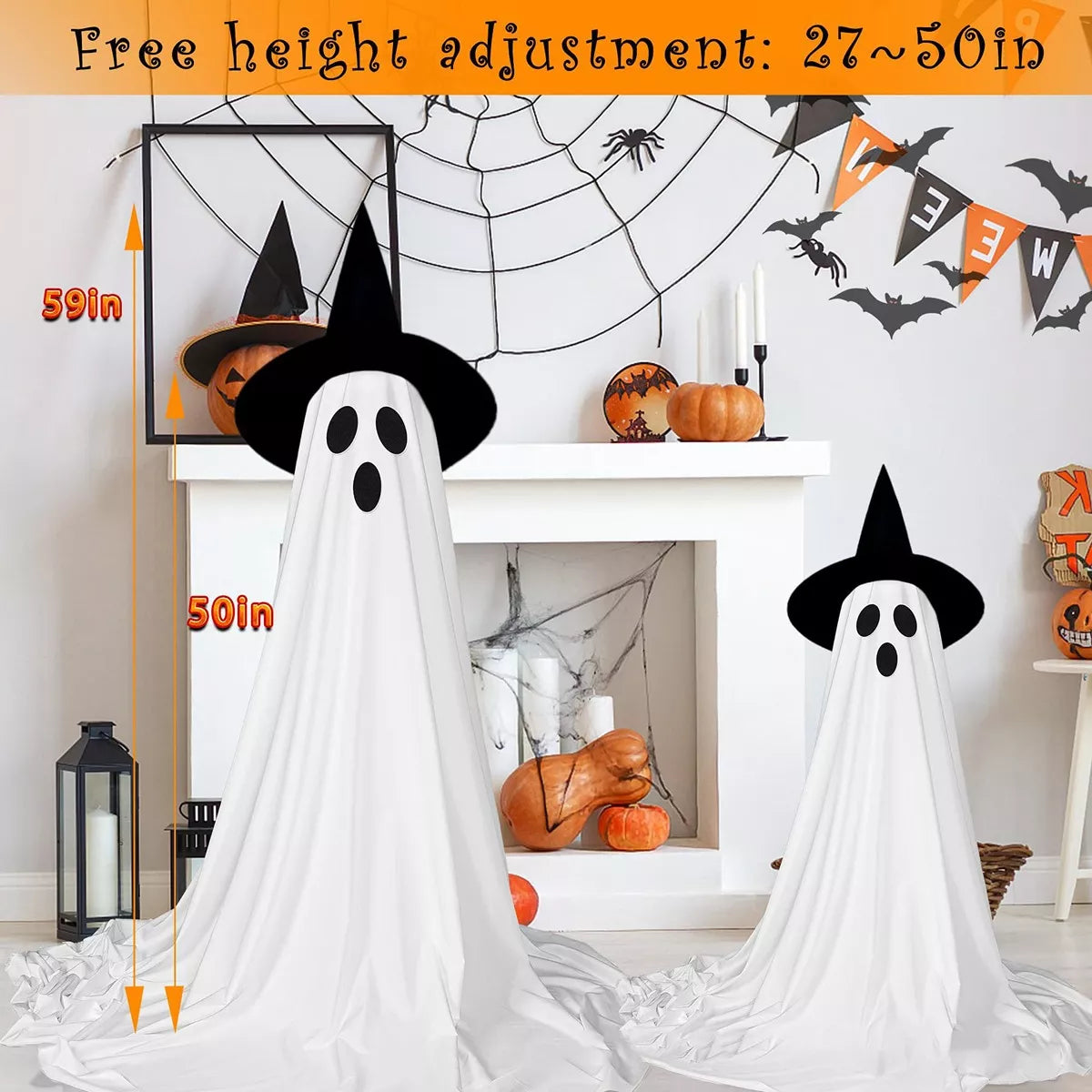 Halloween Lighted Ghost with Witch Hat 2 Piece Set - Lilixa.store