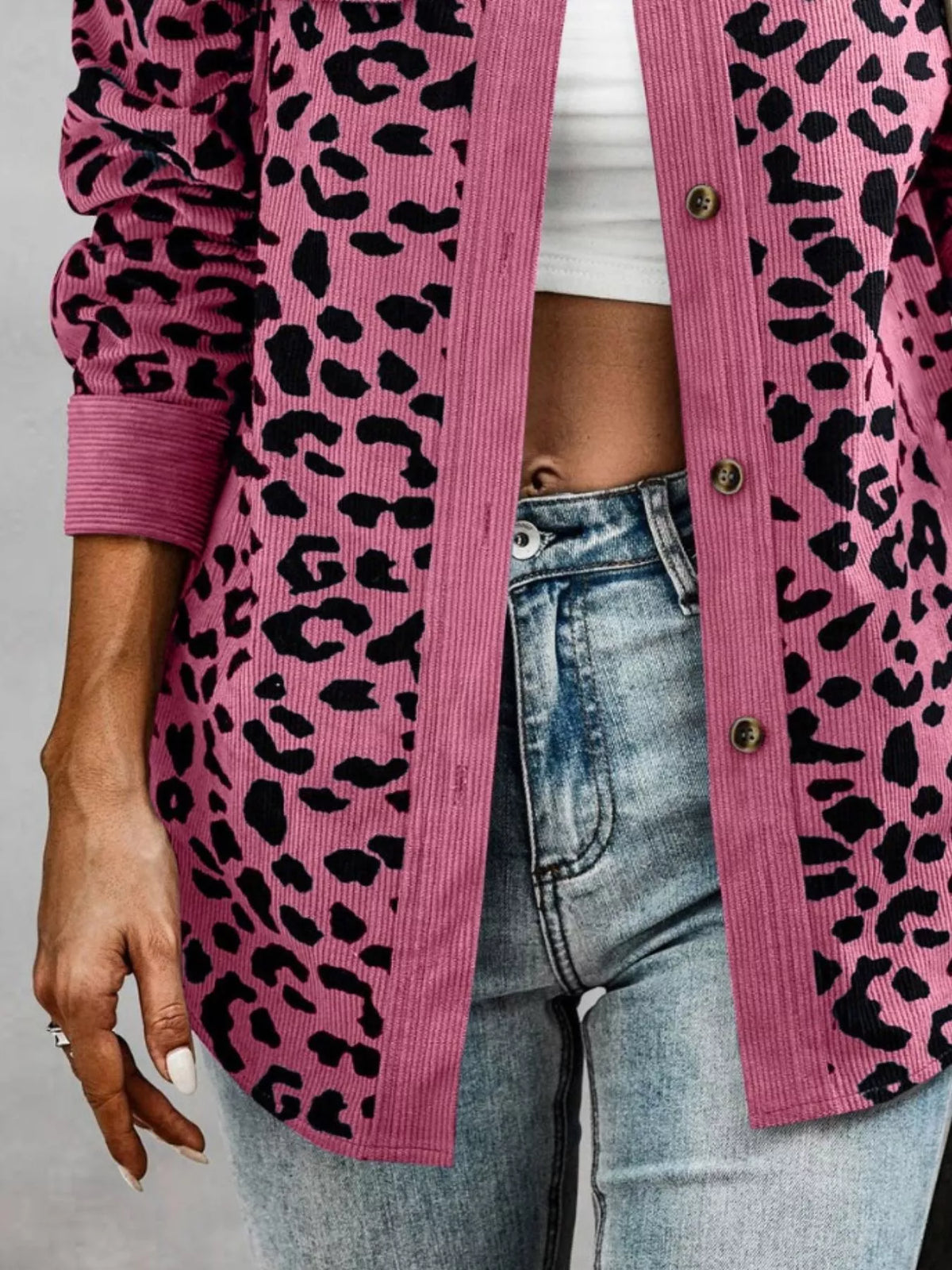 Full Size Leopard Print Button-Down Jacket Plus Size, view 15