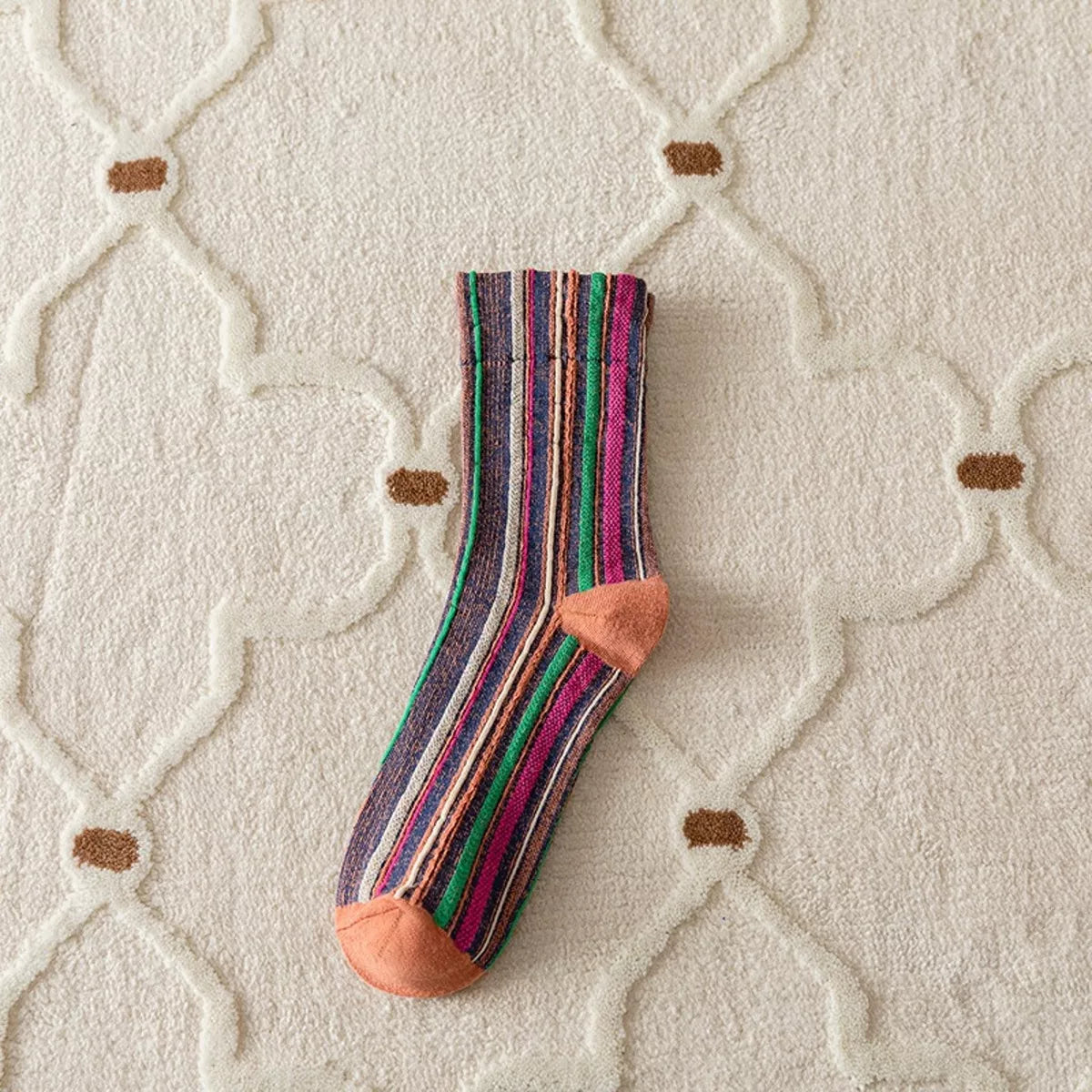 Multi-Color Striped Cotton Crew Socks