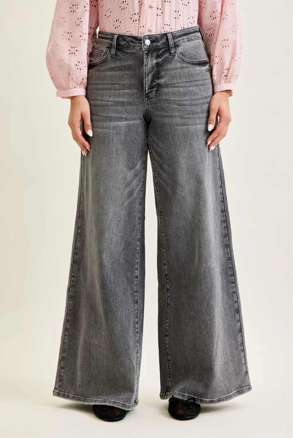 Judy Blue Mid Rise Palazzo Split Back Yoke - Lilixa.store