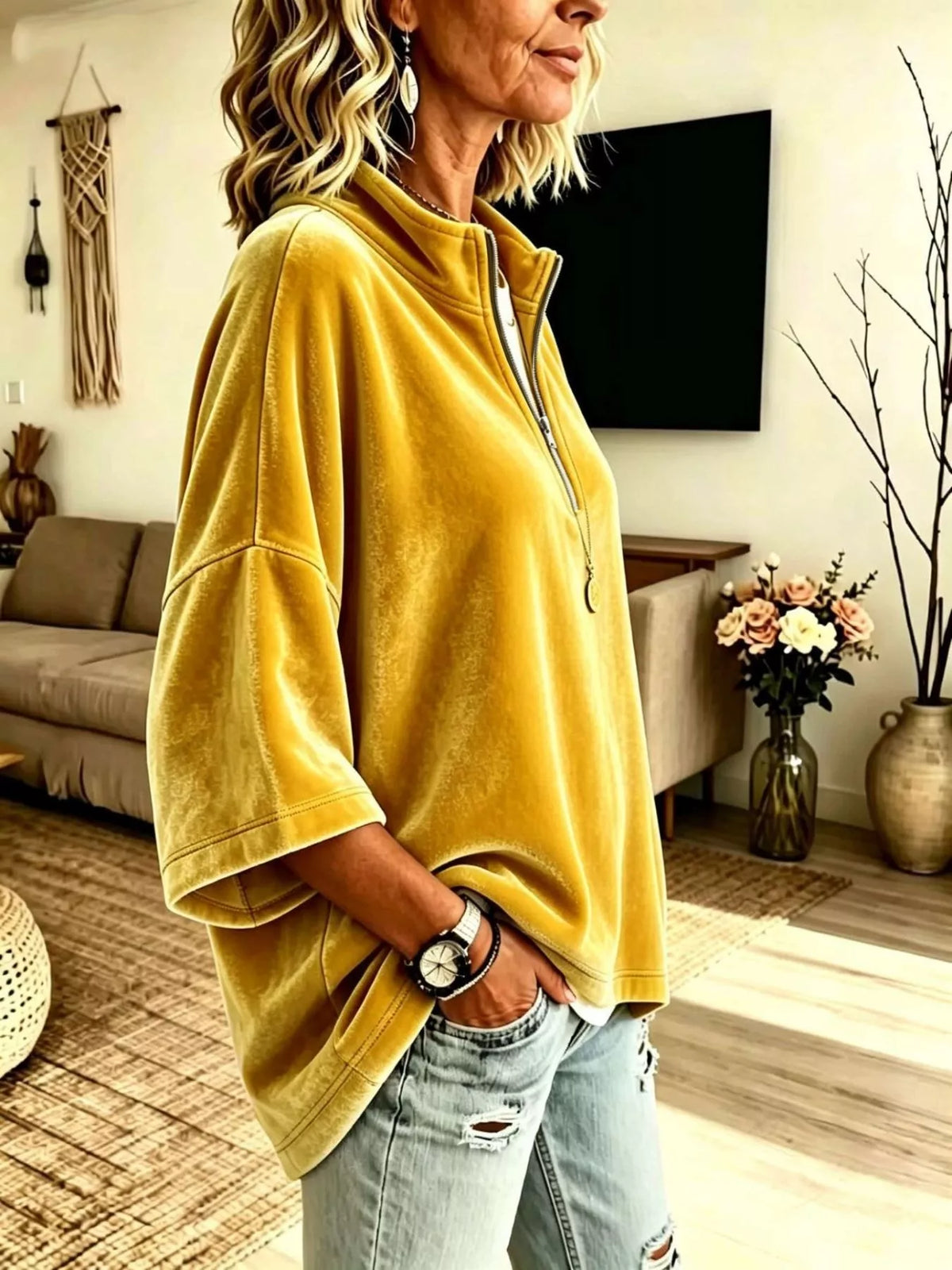 Full Size Velvet Quarter-Zip Sweatshirt Plus Size, view 13