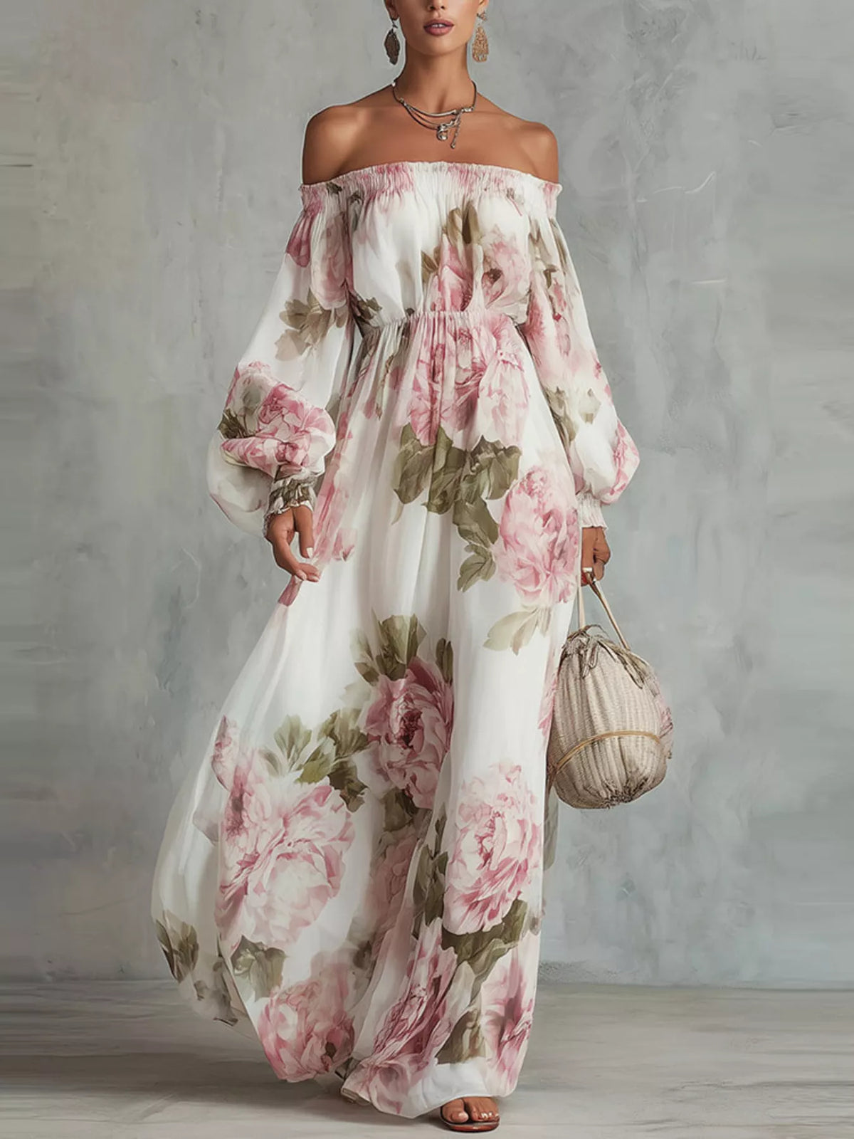 Floral Off Shoulder Maxi Dress - Lilixa.store