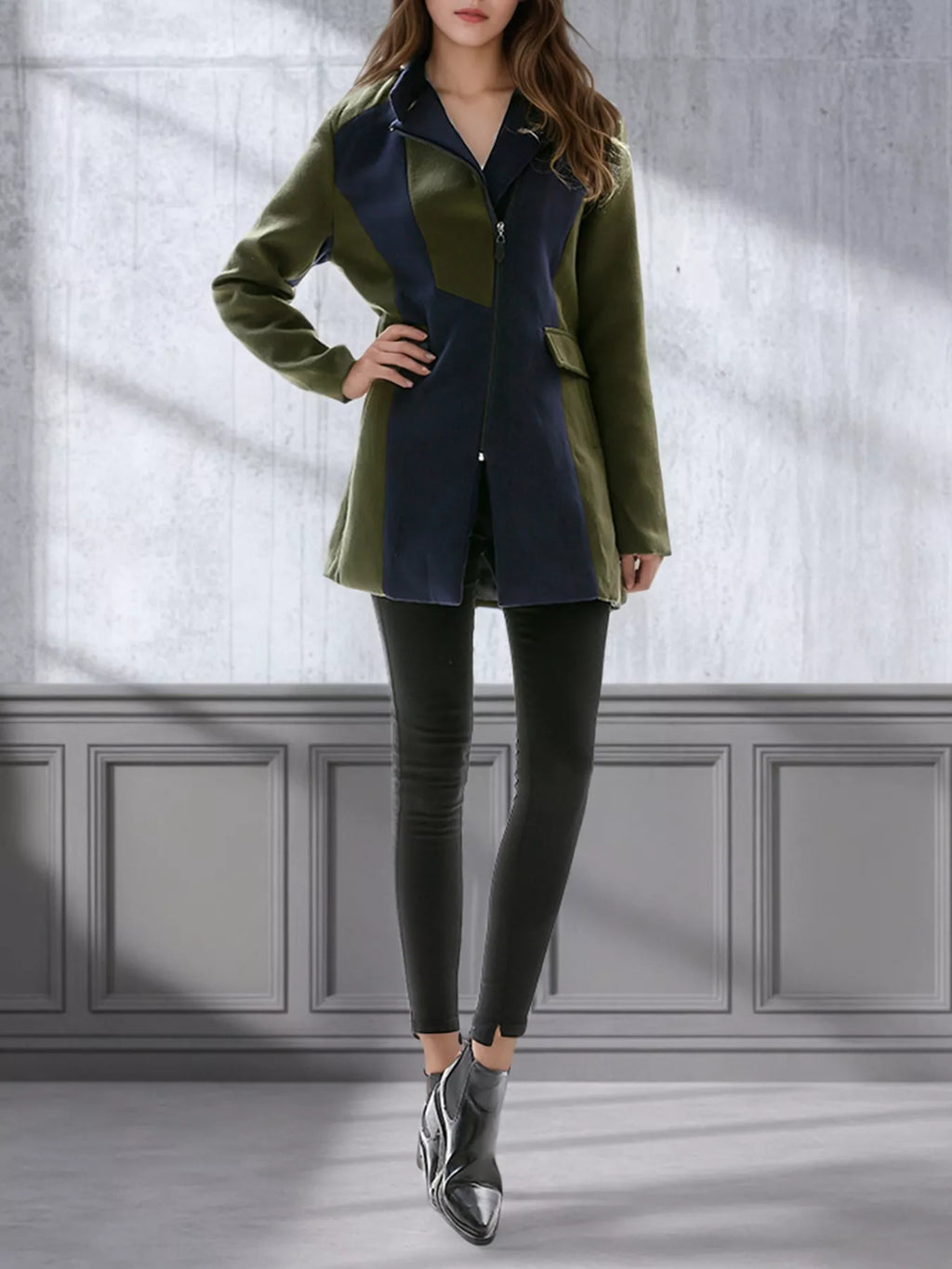 Color Block Zip Up Outerwear - Lilixa.store