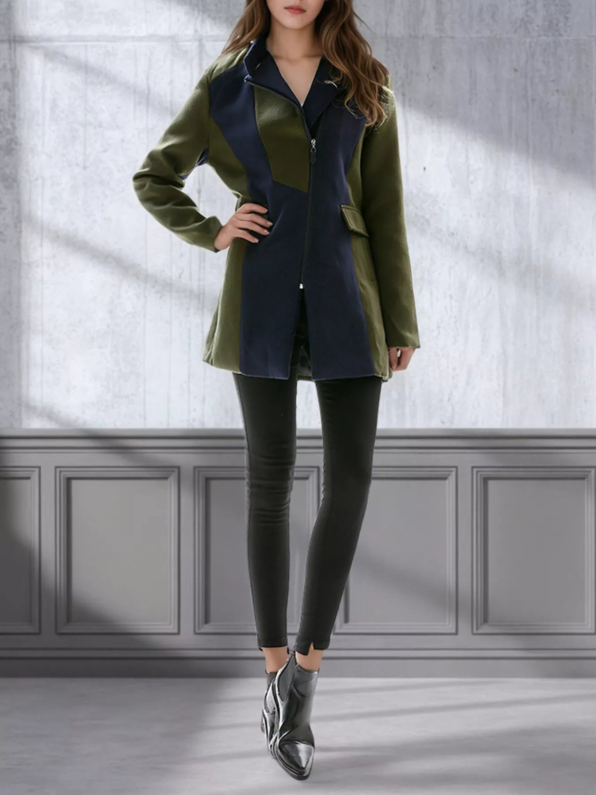 Color Block Zip Up Outerwear - Lilixa.store