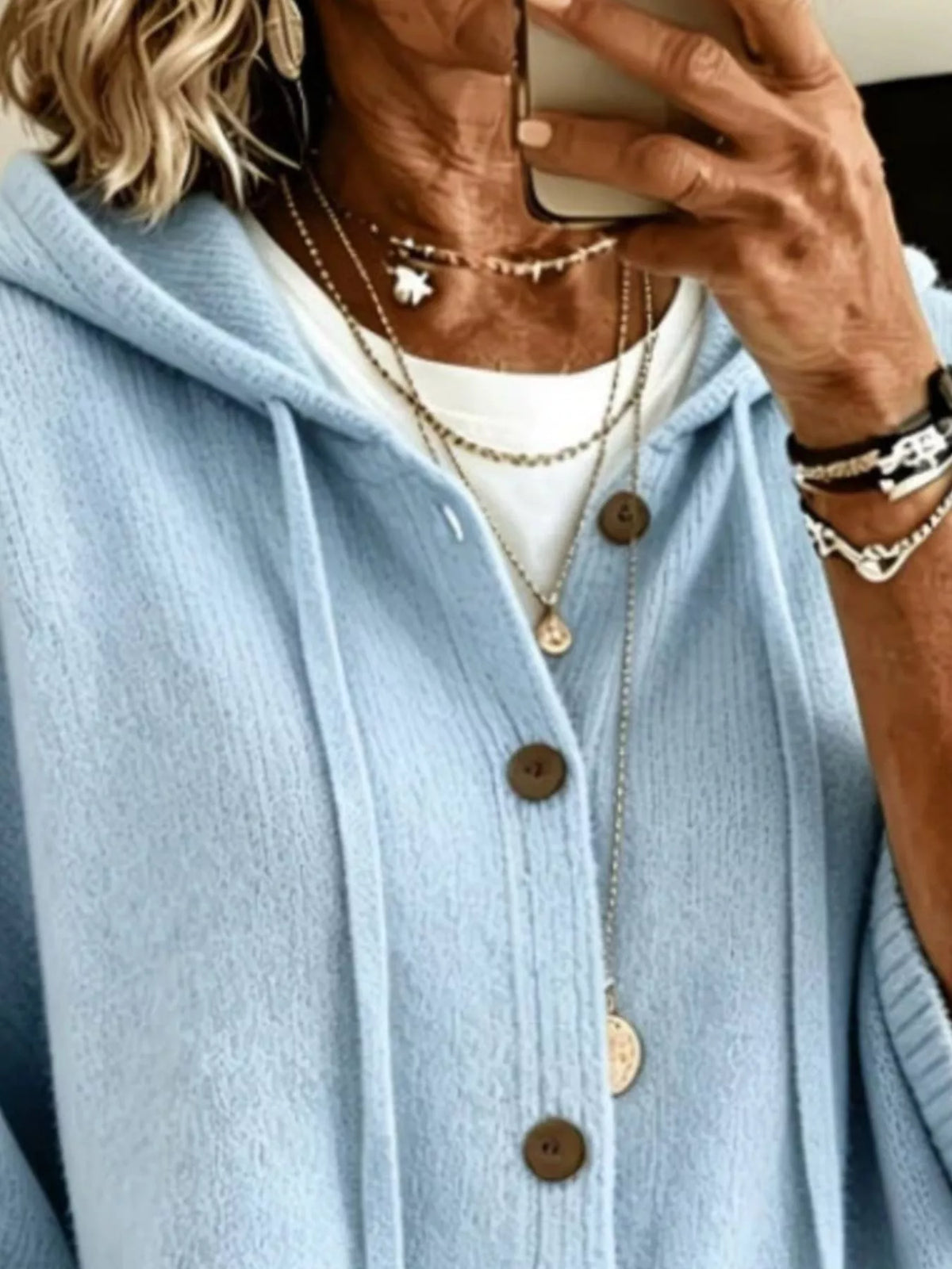 Full Size Casual Hooded Button-Down Knit Cardigan with Pockets Plus Size - Lilixa.store