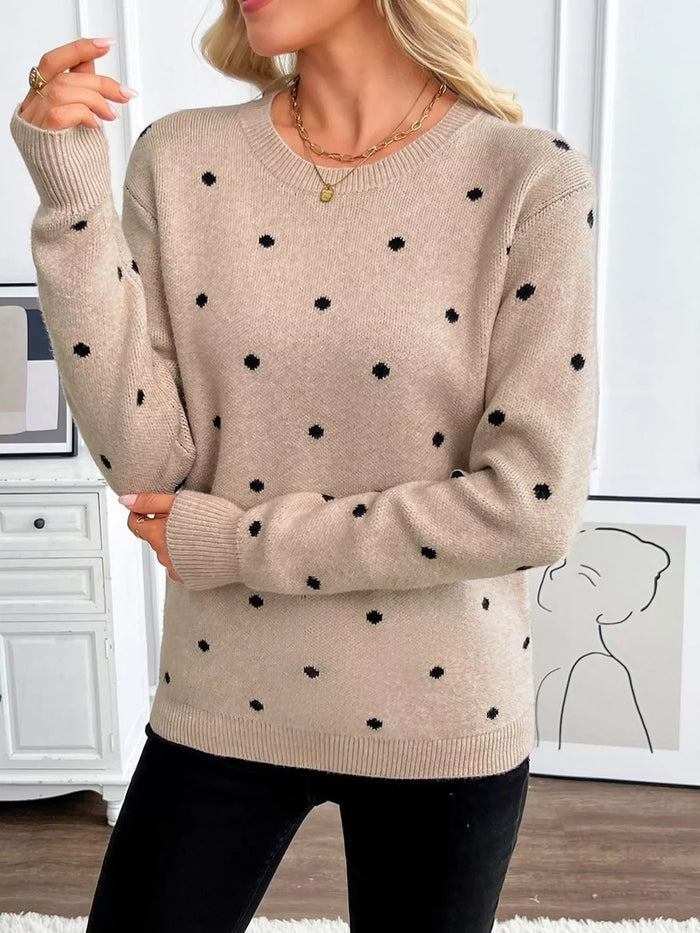 Polka Dot Crew Neck Sweater - Lilixa.store