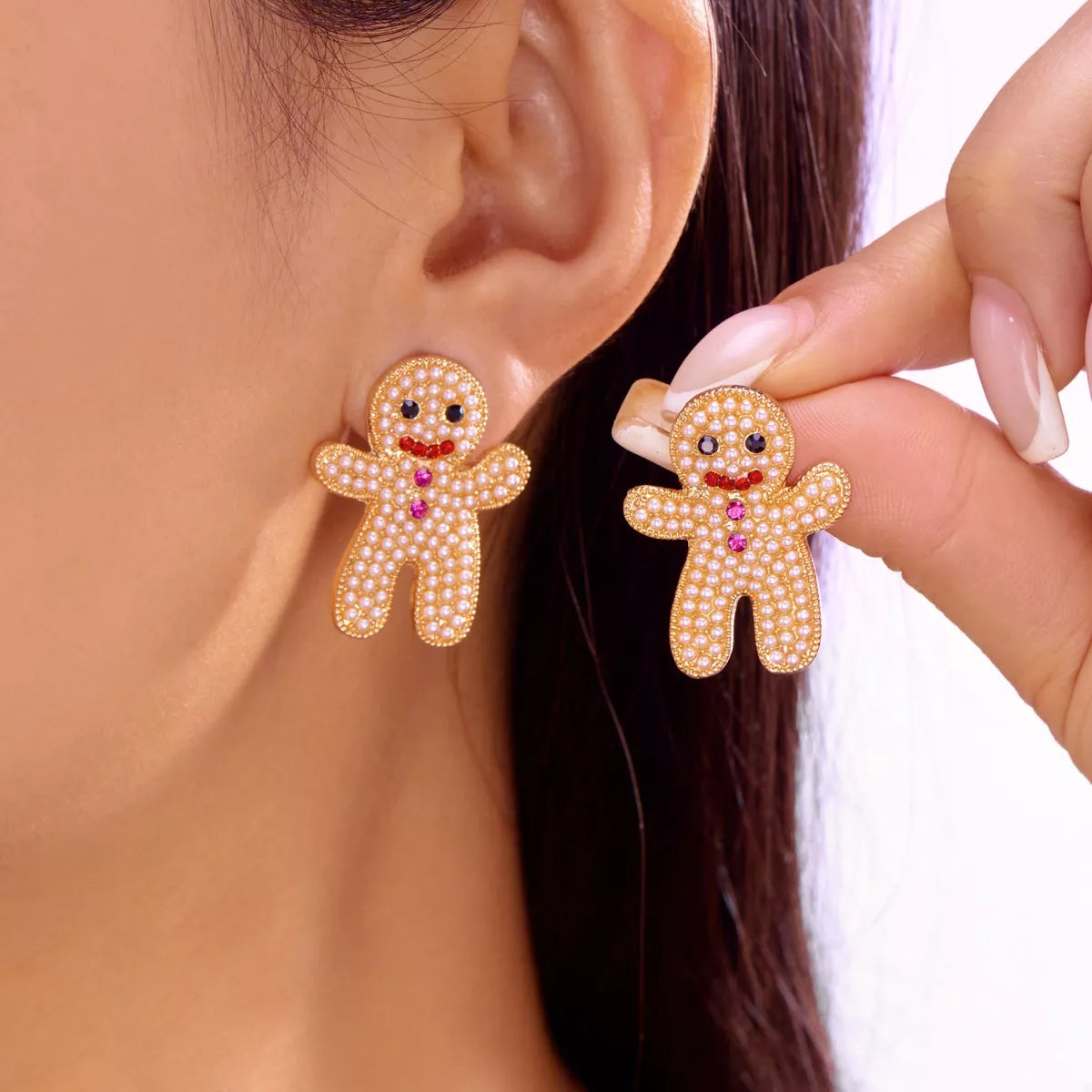 Alloy Gingerbread Man Stud Earrings - Lilixa.store