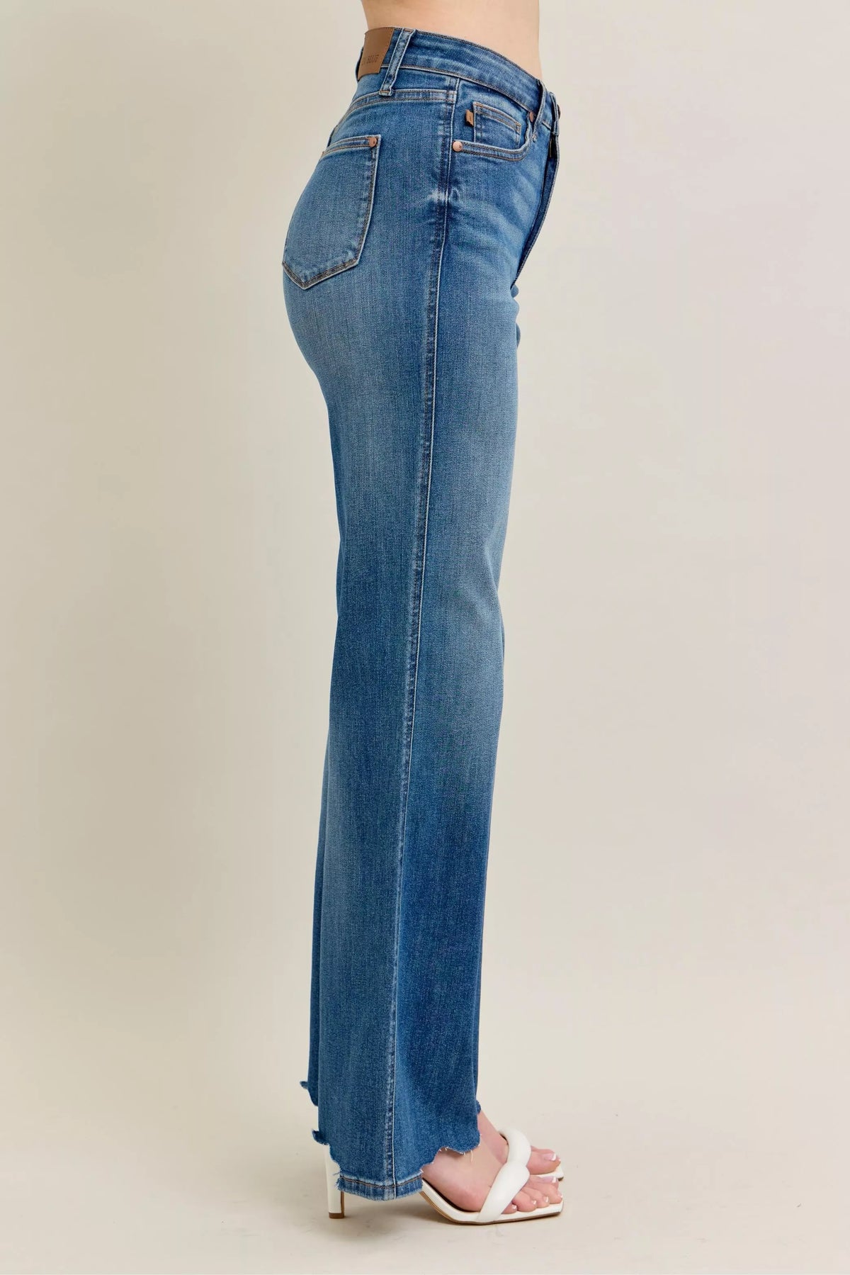 Judy Blue Full Size High Waist Tummy Control Chew Hem Destroy Wide Jeans Plus Size - Lilixa.store