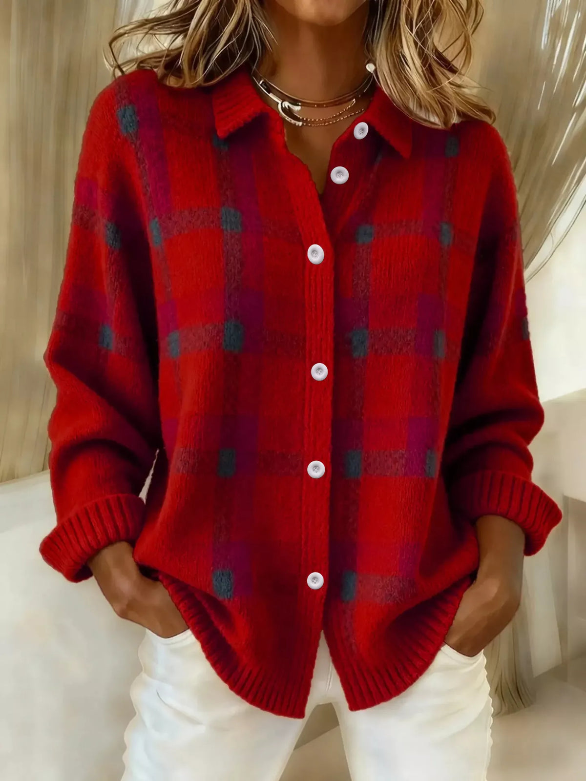 Plaid Button-Up Cardigan - Lilixa.store