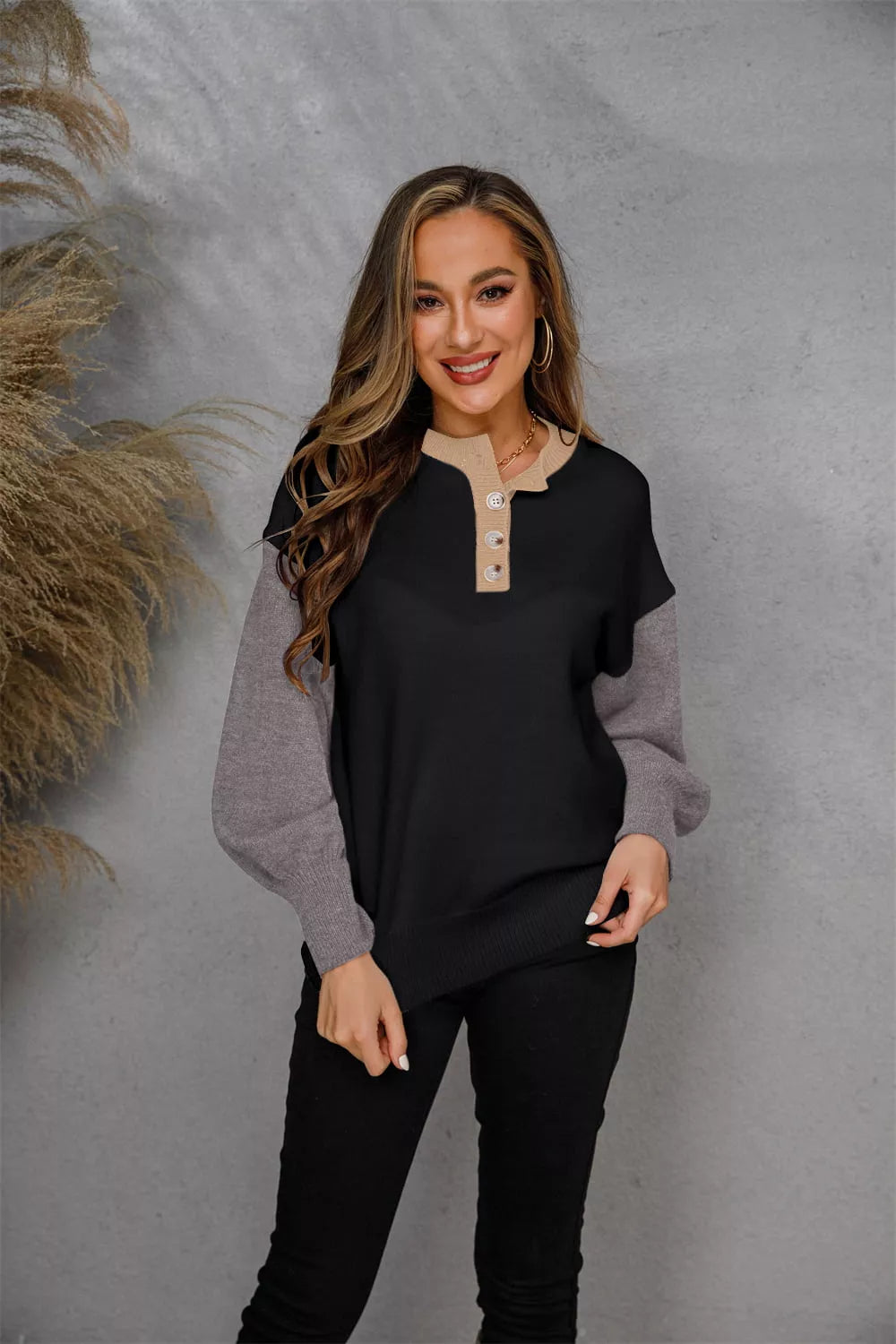 Angel Wings Round Neck Buttoned Knit Top - Lilixa.store