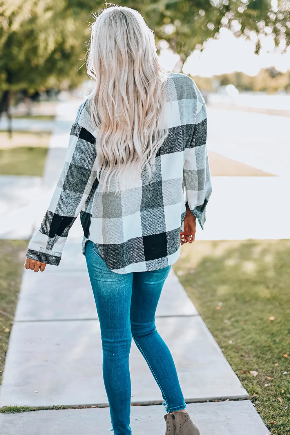 Plaid Button Up Dropped Shoulder Jacket, view 8
