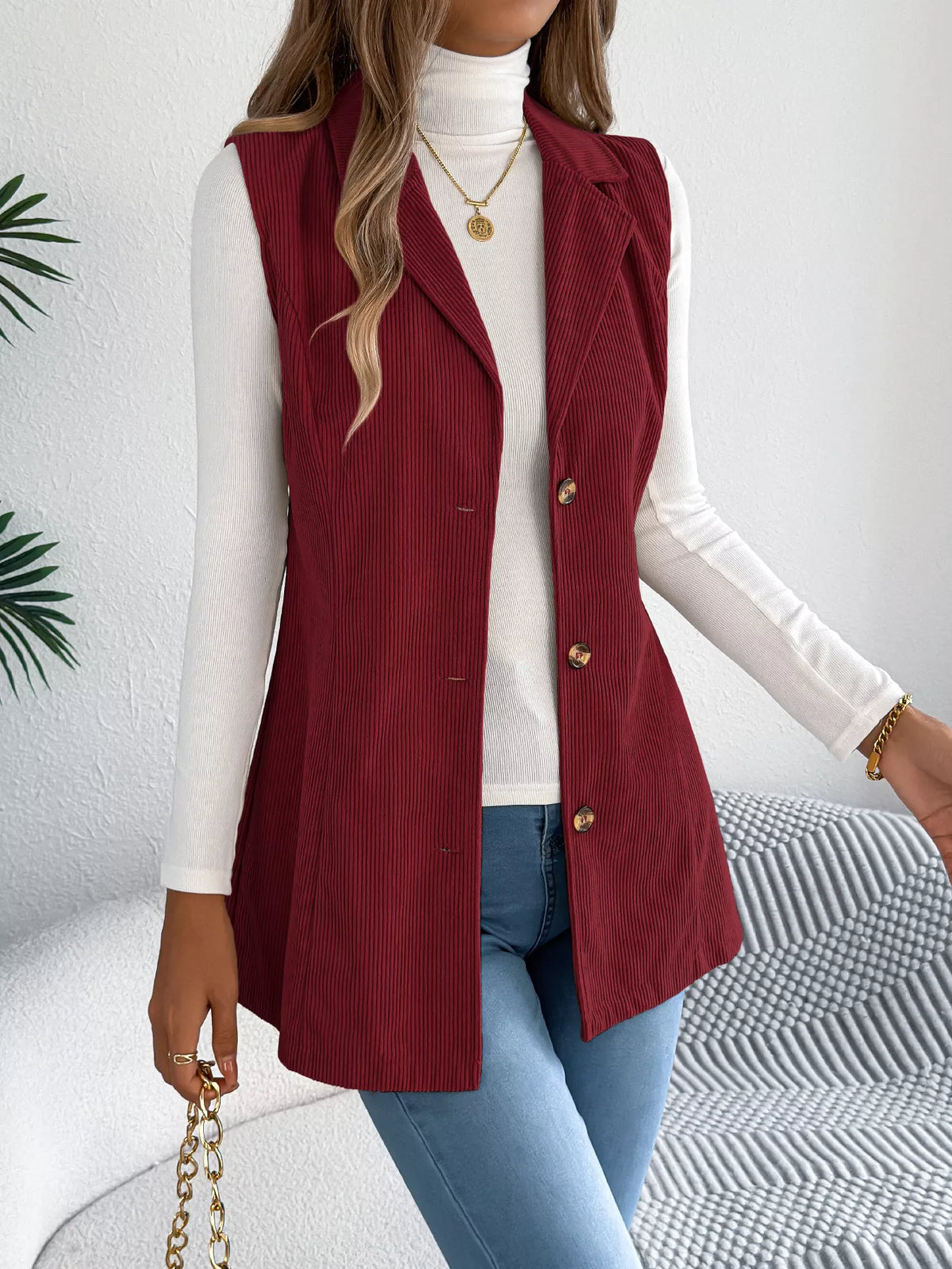 Button-Front Longline Vest Coat - Lilixa.store