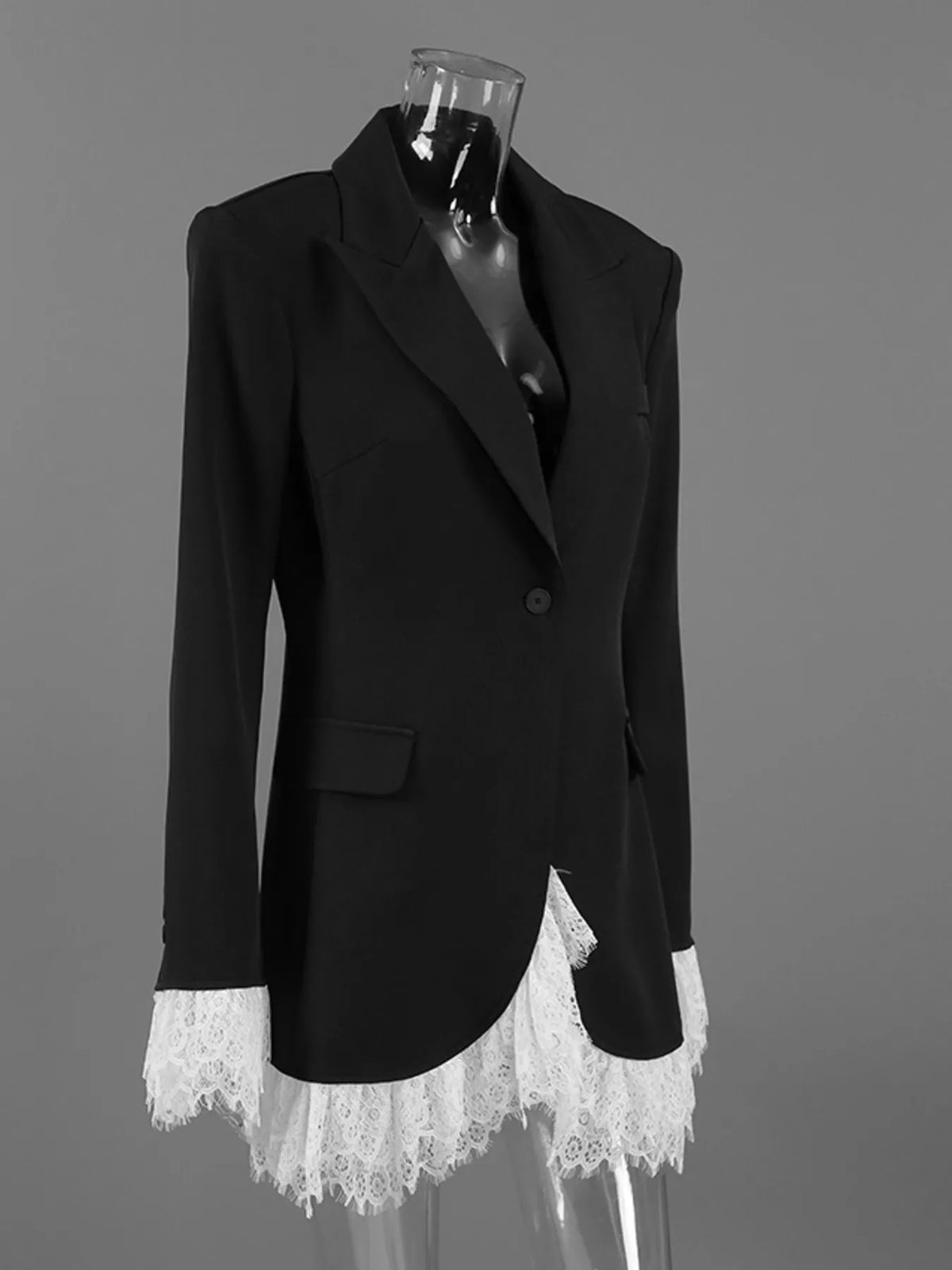 Lace Hem One Button Blazer - Lilixa.store