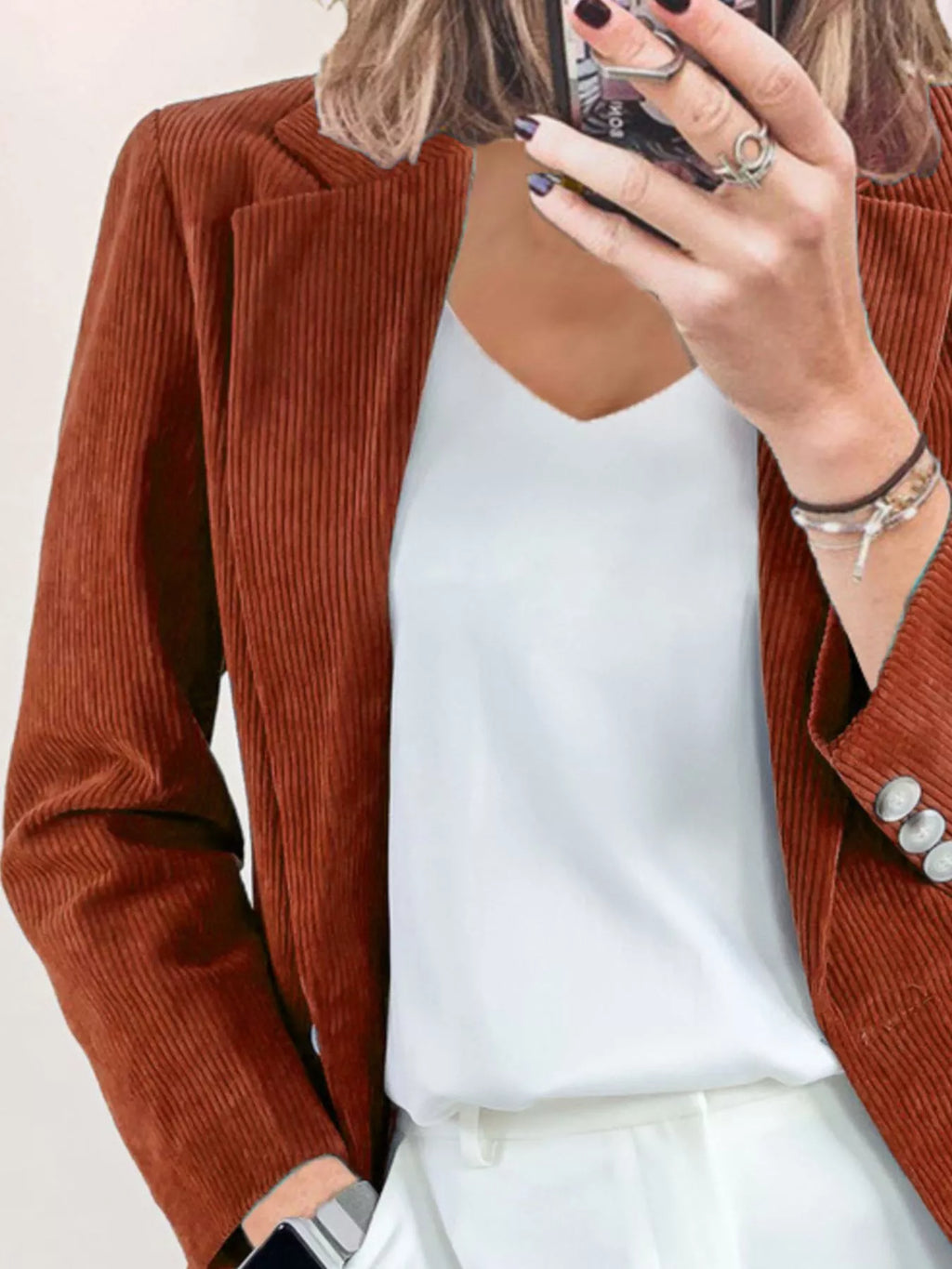 Corduroy Lapel Collar Casual Blazer - Lilixa.store
