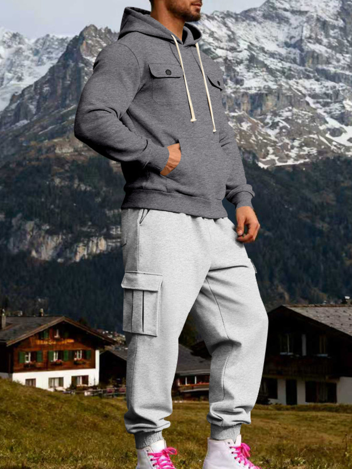 Men's Full Size Kangaroo Pocket Hoodie and Sweatpants Two-Piece Set Plus Size - Lilixa.store