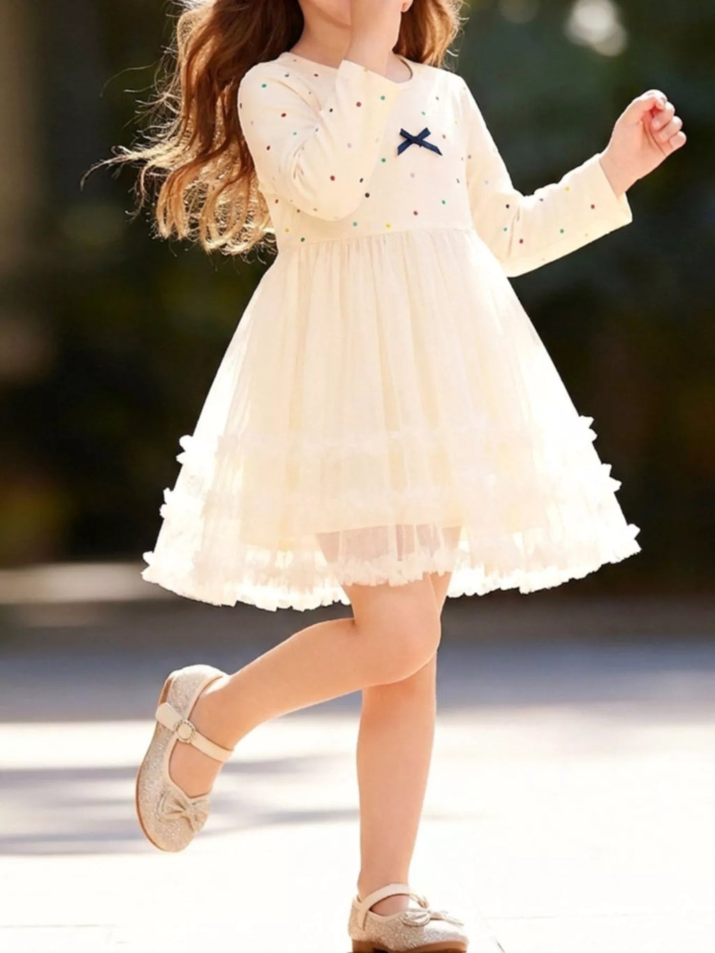 Children's Tulle Dress with Polka Dots and Bow Detail - Lilixa.store
