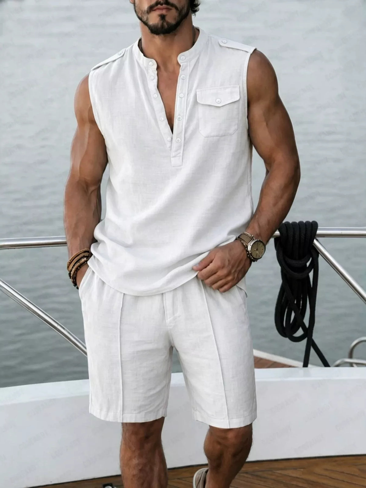 Men's Full Size Sleeveless Top and Shorts Two-Piece Set Plus Size - Lilixa.store