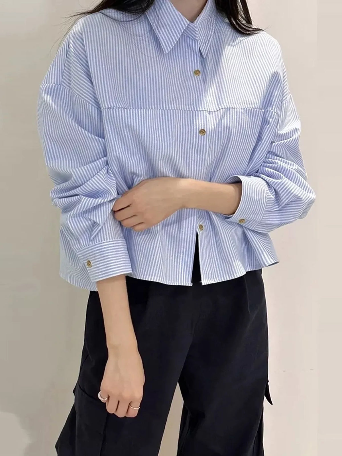 Striped Button-Down Shirt in Sky Blue, view 4