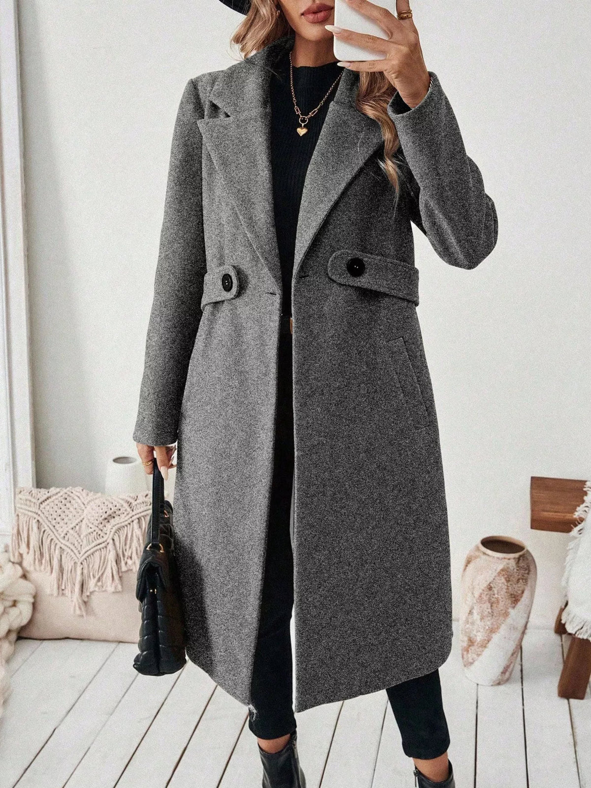 Lapel Collar Longline Coat - Lilixa.store