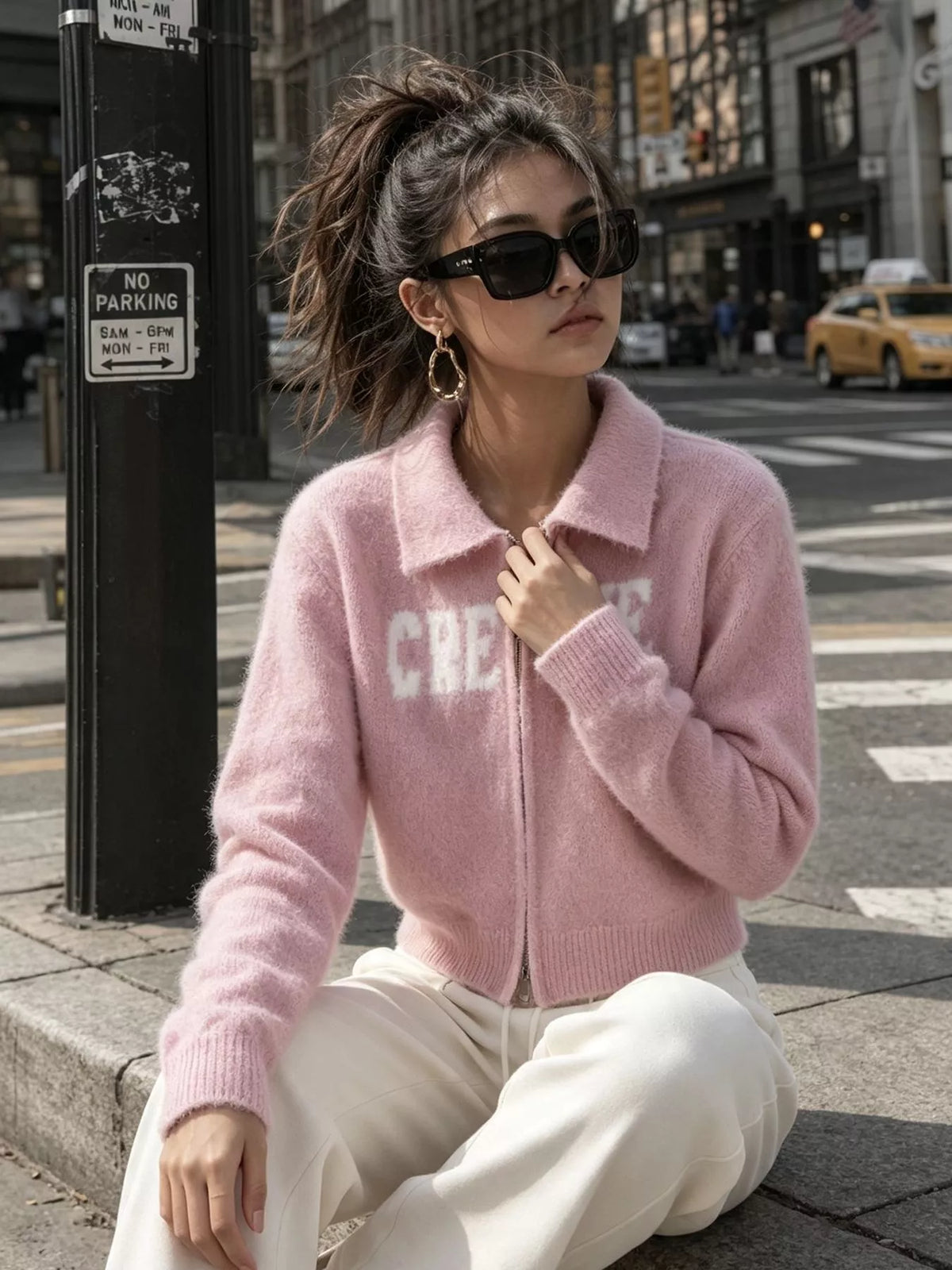 Fuzzy Letter Zip-Up Cardigan, view 20
