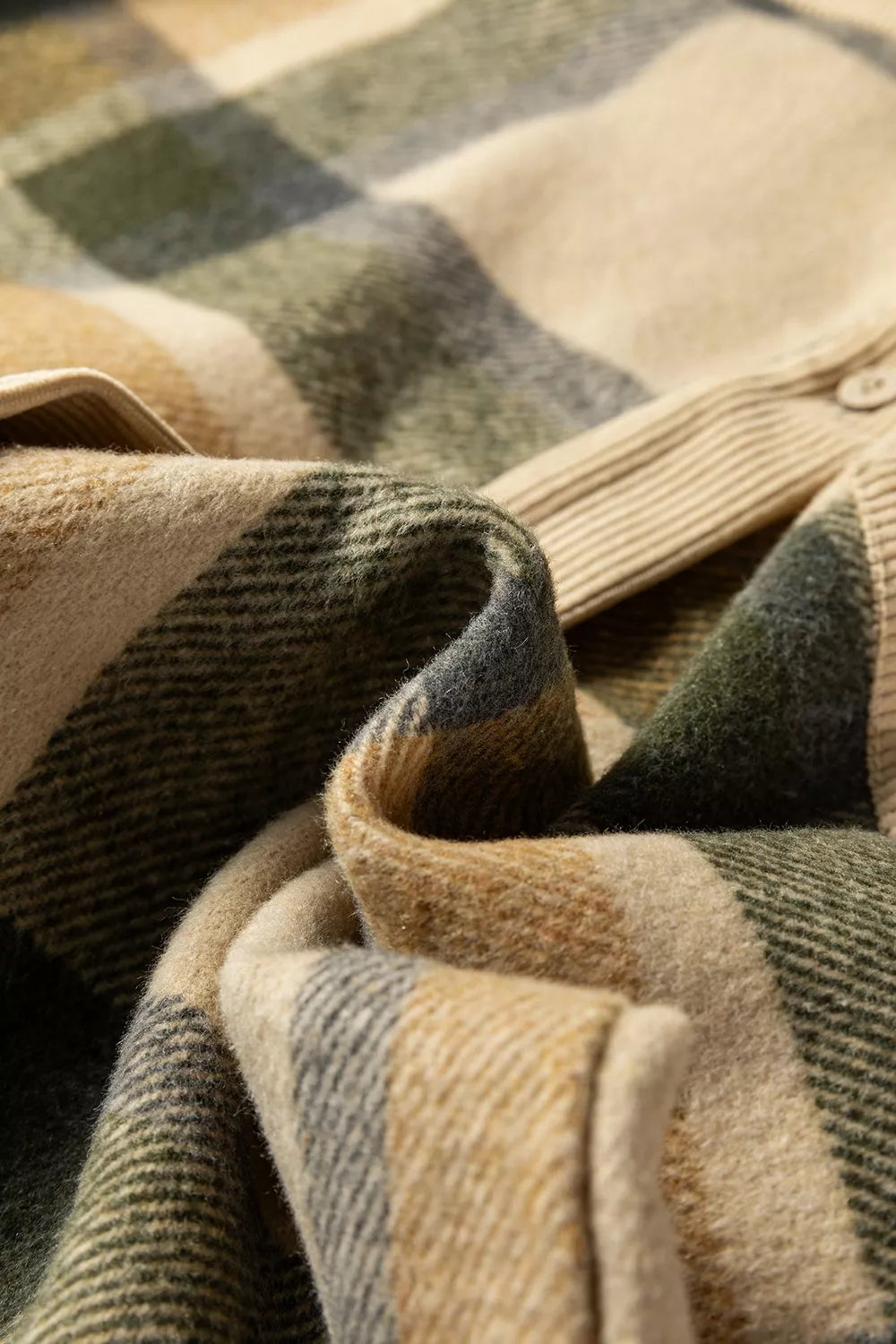 Retro Plaid Corduroy Patchwork Shacket in Tan, view 9